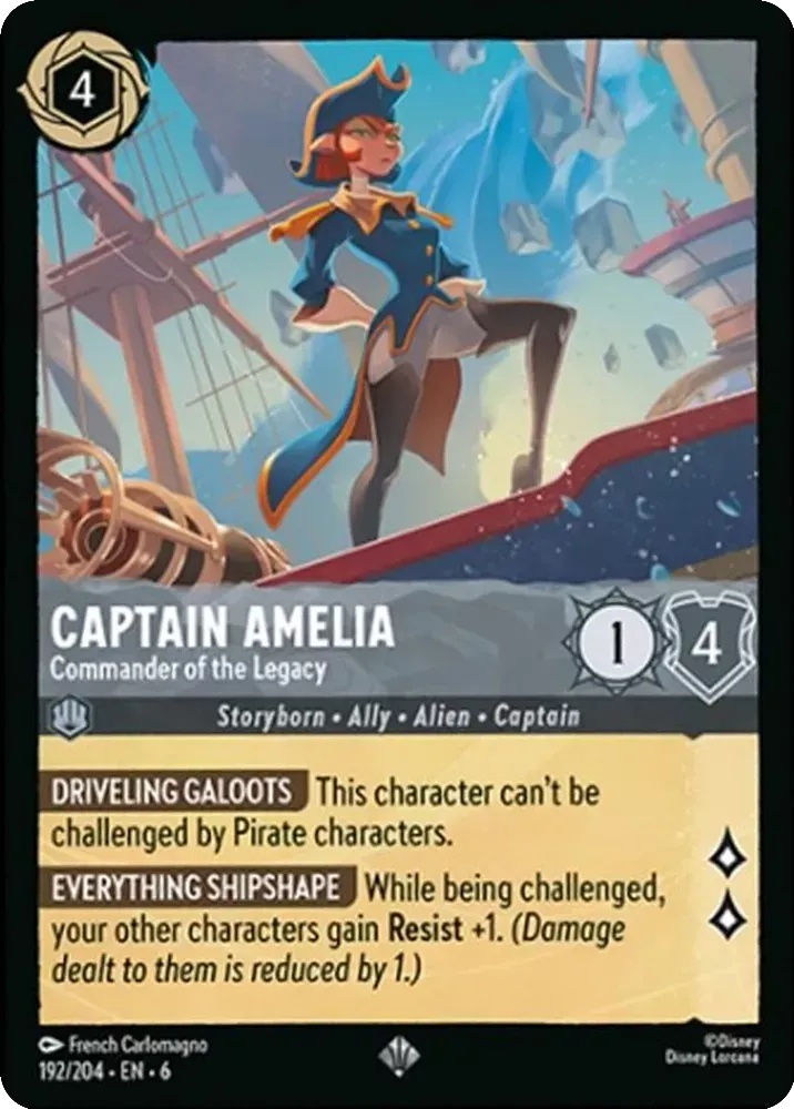 (192) Lorcana Azurite Sea Single: Captain Amelia - Commander of the Legacy (V.1)  Super Rare
