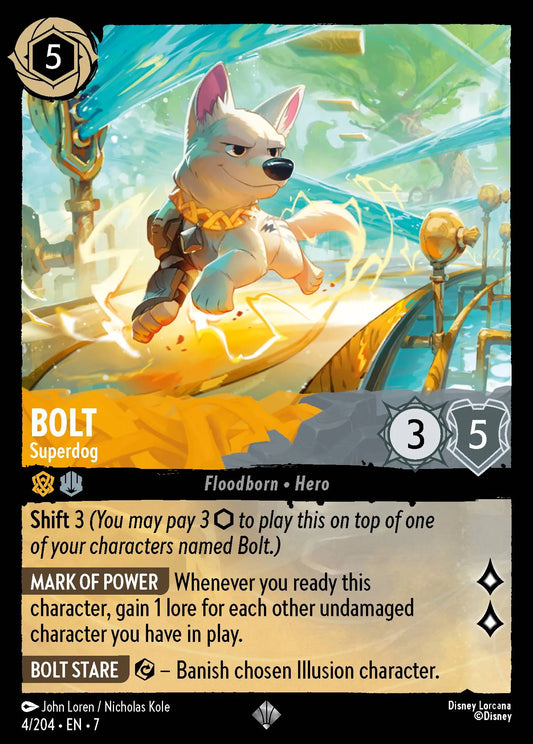 (004/204) Lorcana Archazia's Island Single: Bolt - Superdog (V.1) Holo Super Rare