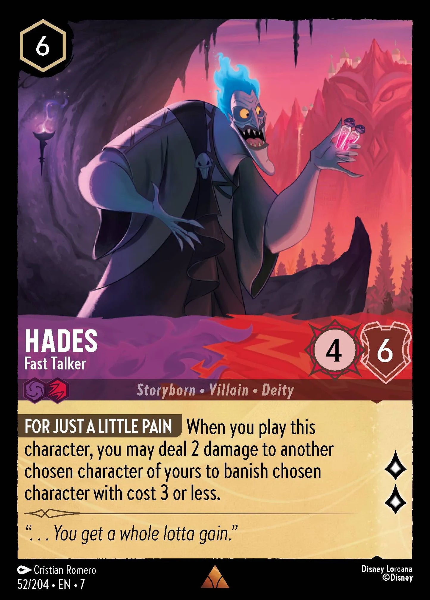(052/204) Lorcana Archazia's Island Single: Hades - Fast Talker  Rare