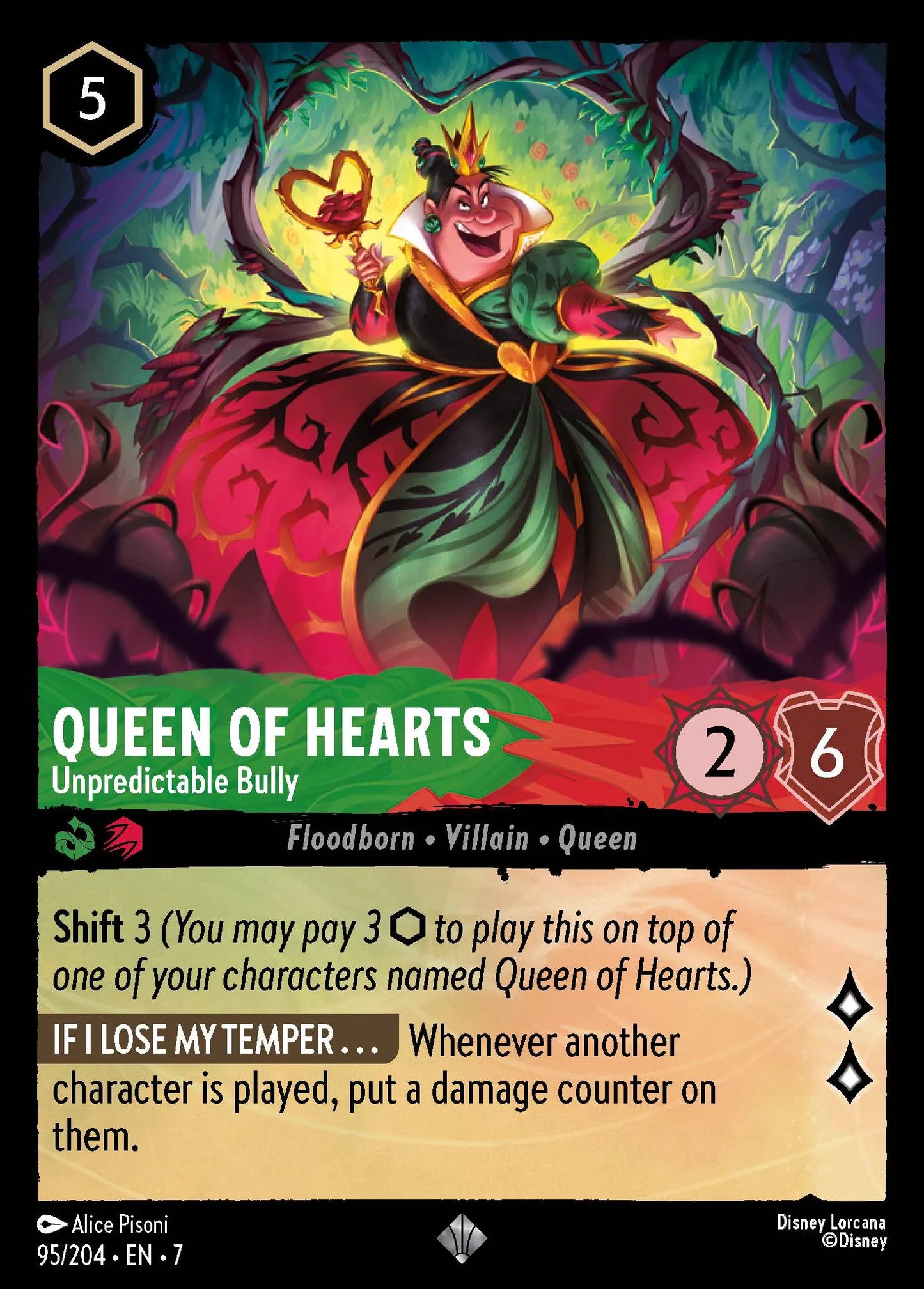 (095/204) Lorcana Archazia's Island Single: Queen of Hearts - Unpredictable Bully  Super Rare