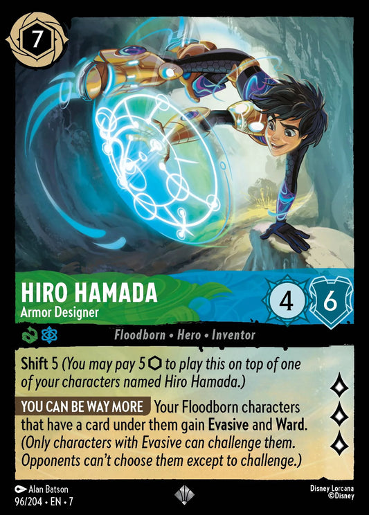 (096/204) Lorcana Archazia's Island Single: Hiro Hamada - Armor Designer (V.1) Holo Super Rare