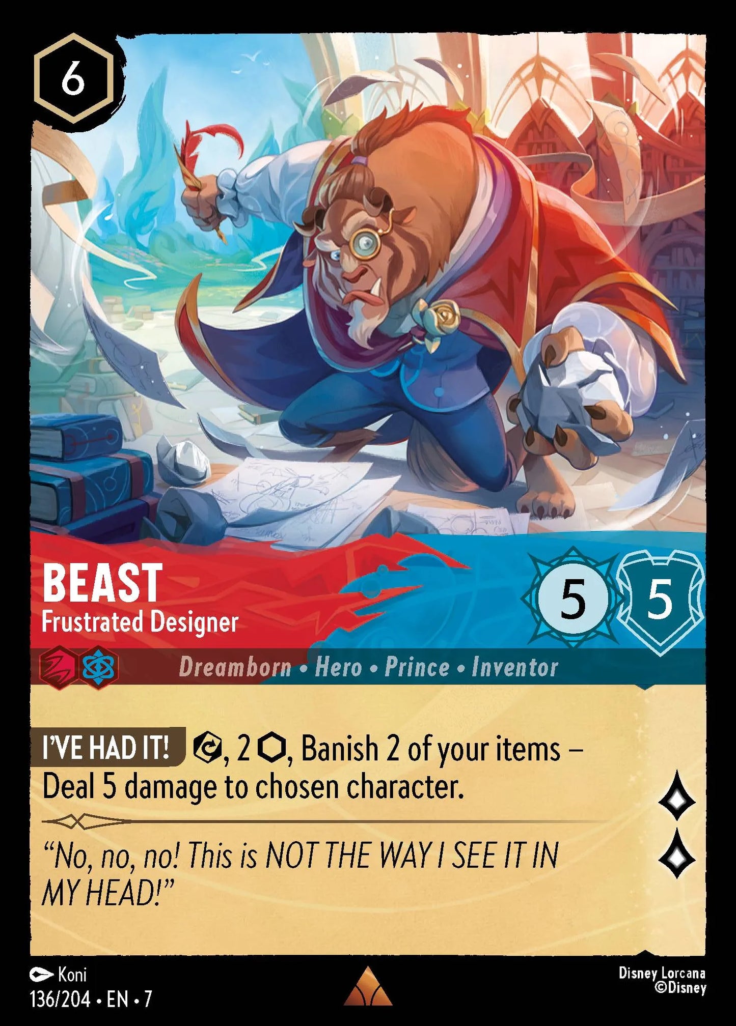 (136/204) Lorcana Archazia's Island Single: Beast - Frustrated Designer  Rare