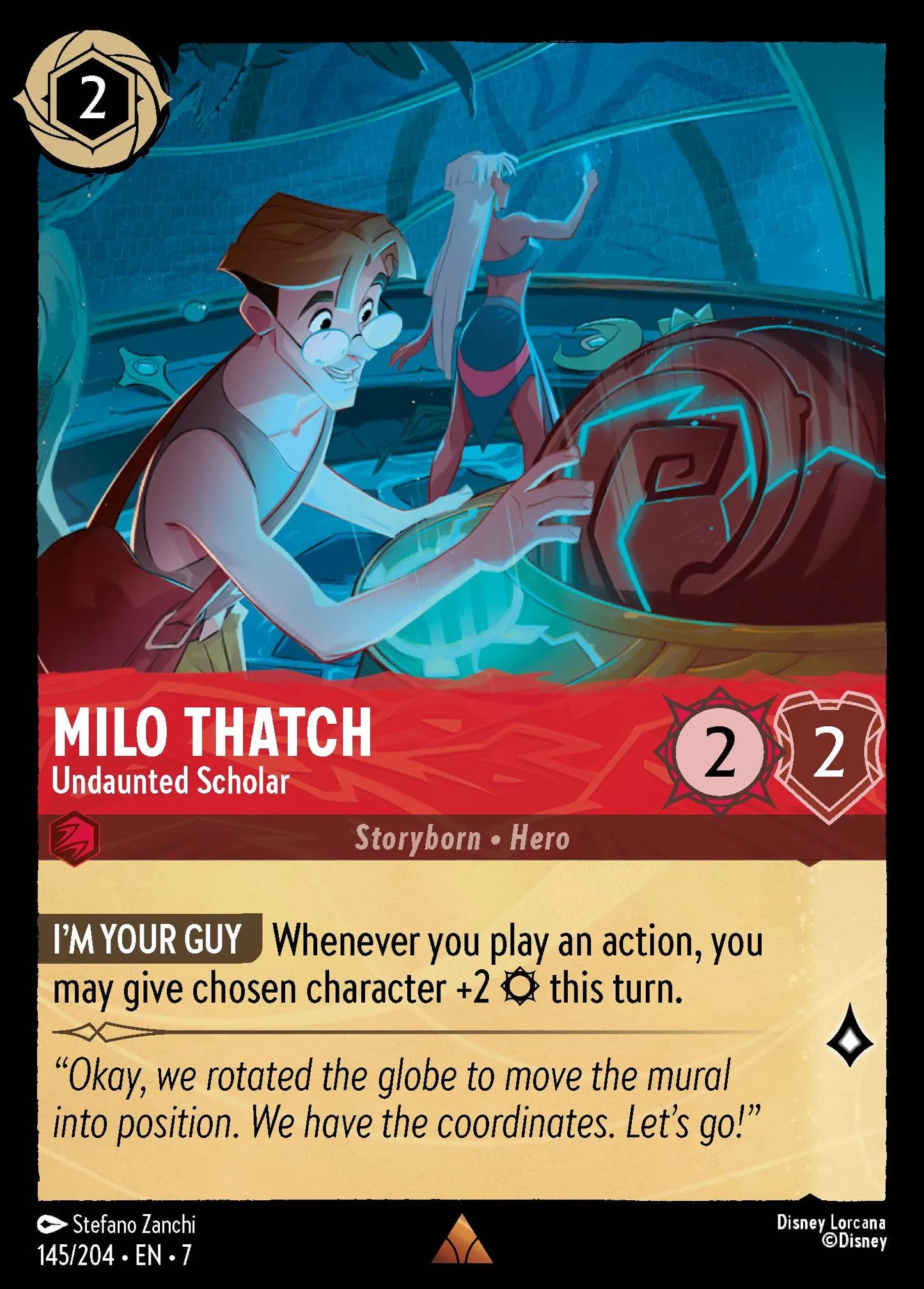 (145/204) Lorcana Archazia's Island Single: Milo Thatch - Undaunted Scholar  Rare