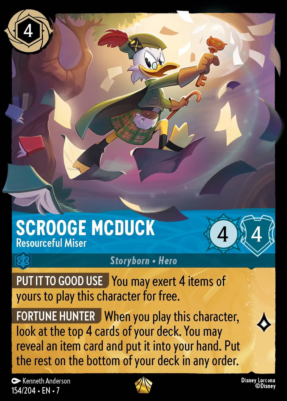 (154/204) Lorcana Archazia's Island Single: Scrooge McDuck - Resourceful Miser Holo Legendary