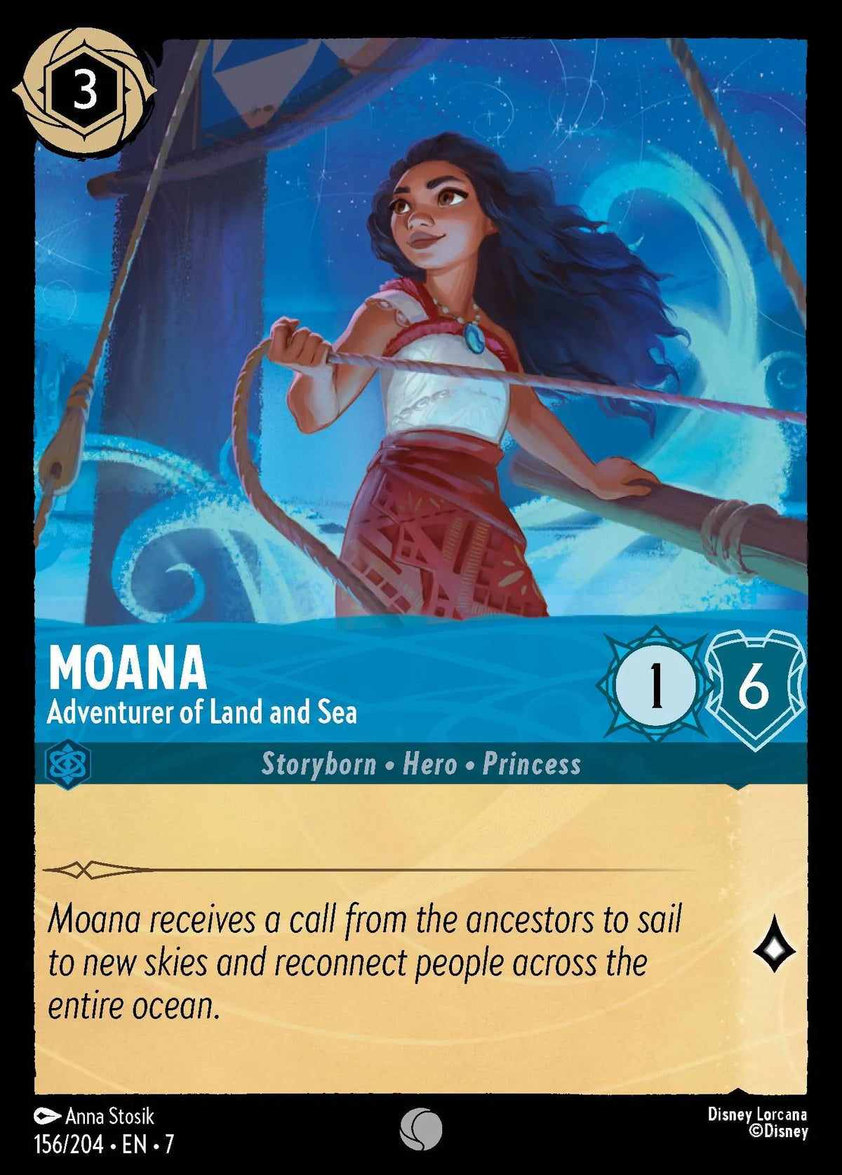 (156/204) Lorcana Archazia's Island Single: Moana - Adventurer of Land and Sea Holo Common