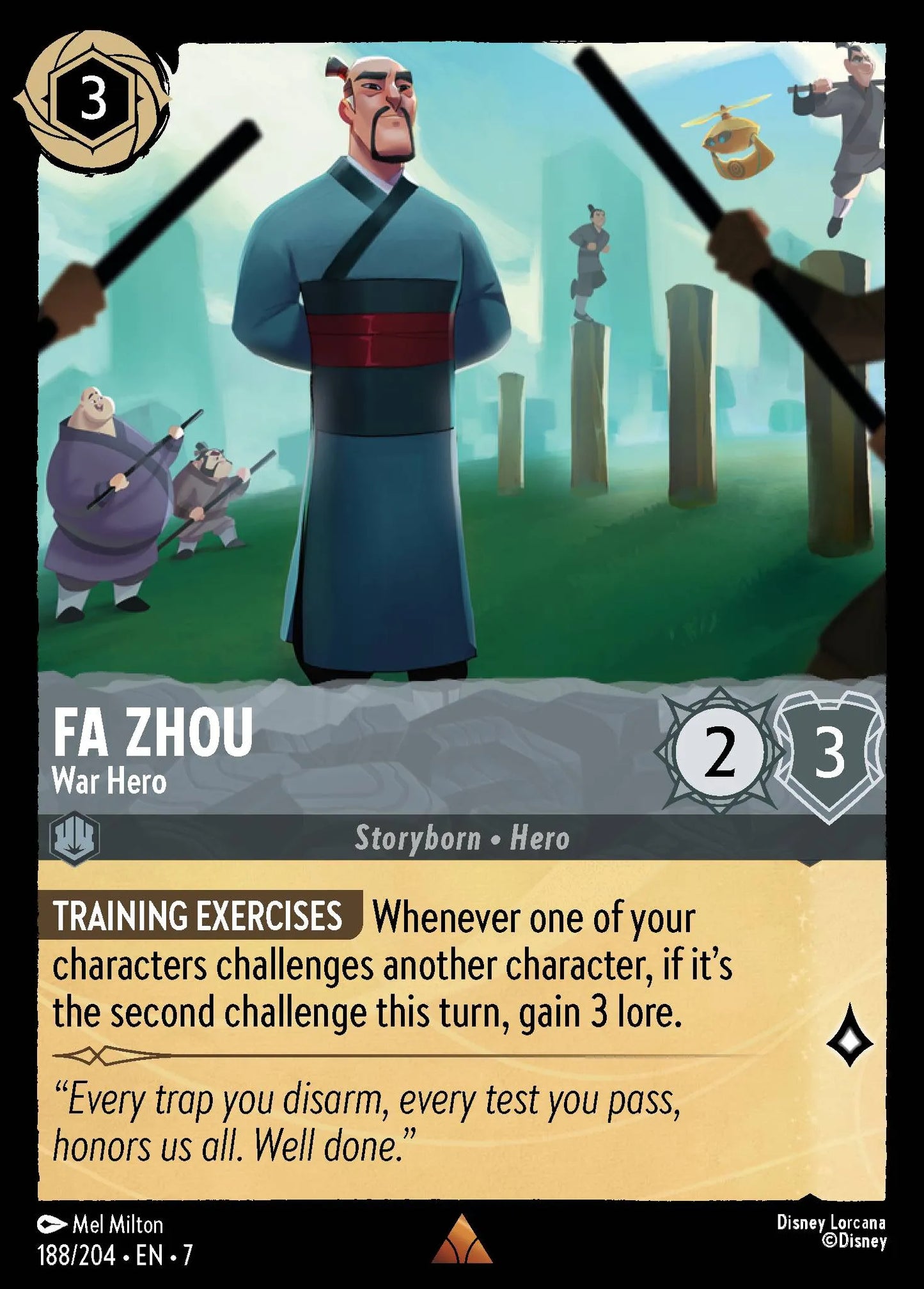 (188/204) Lorcana Archazia's Island Single: Fa Zhou - War Hero Holo Rare