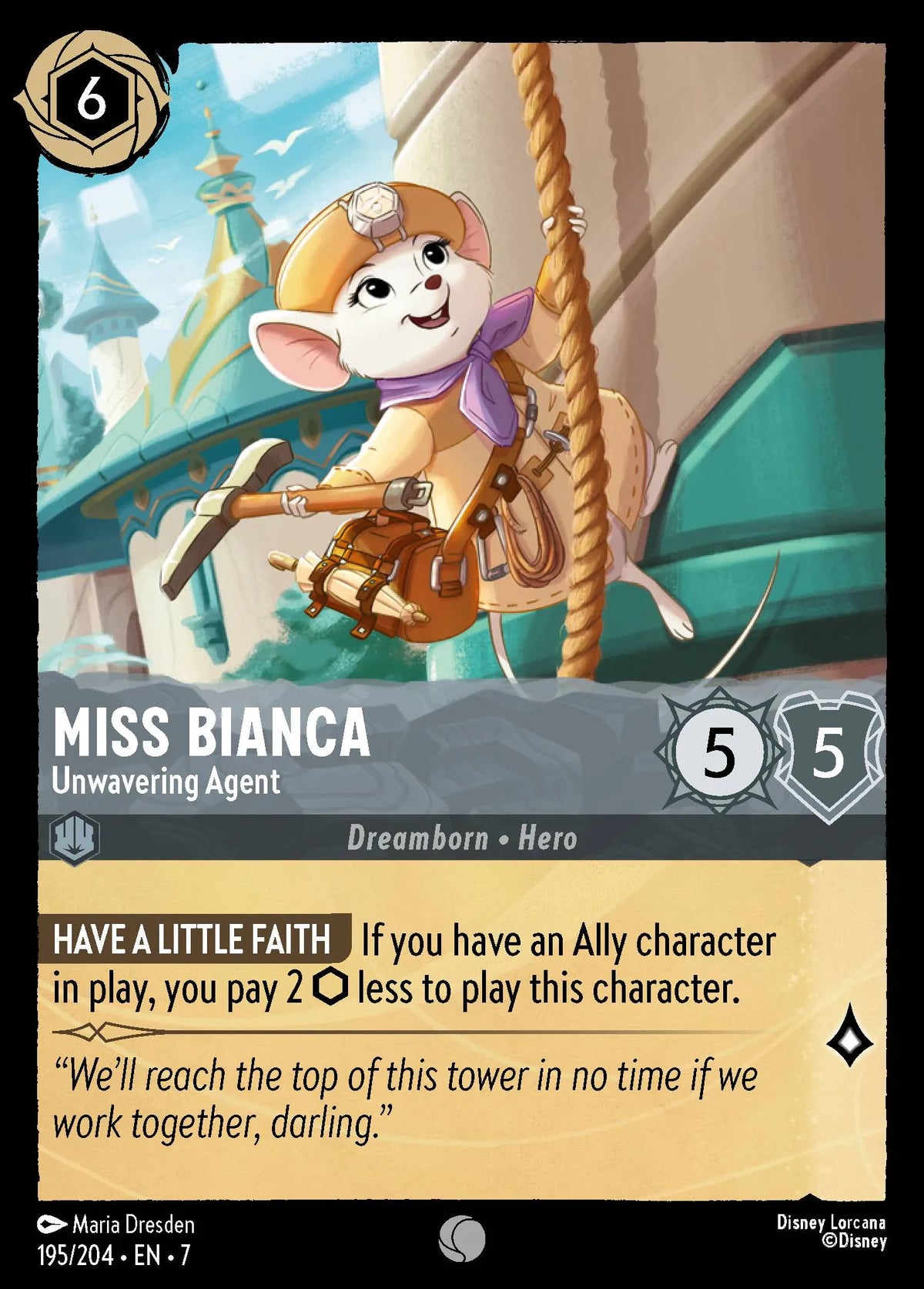 (195/204) Lorcana Archazia's Island Single: Miss Bianca - Unwavering Agent Holo Common