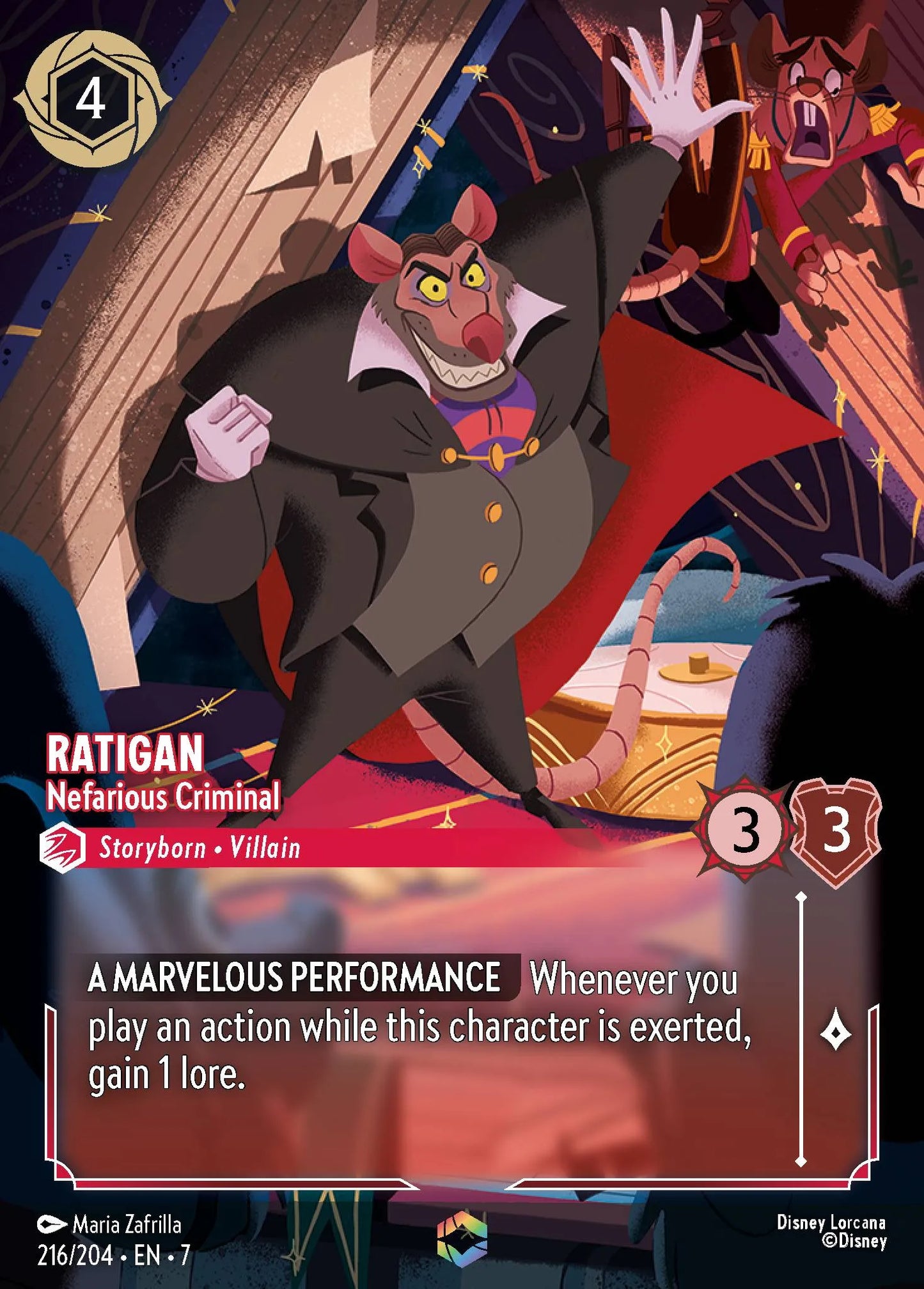 (216/204) Lorcana Archazia's Island Single: Ratigan - Nefarious Criminal (V.2)  Enchanted