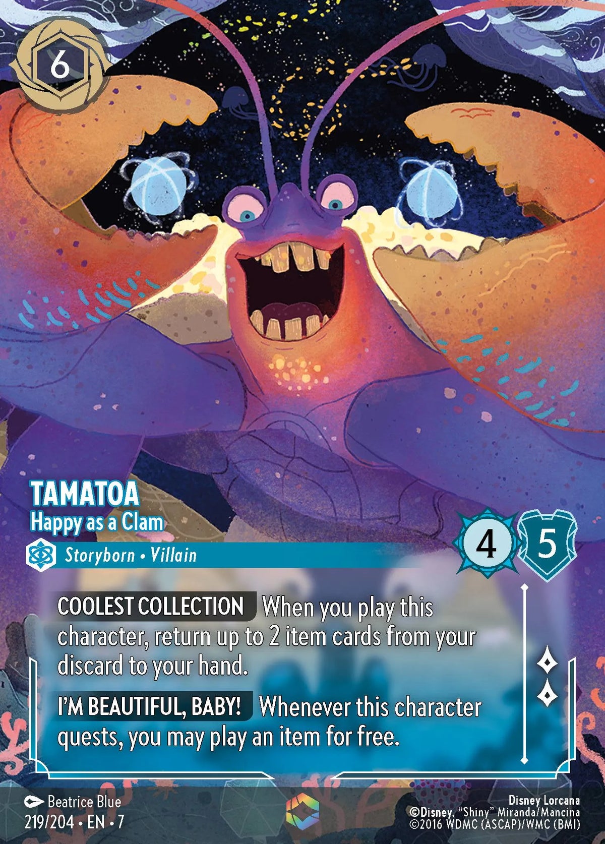 (219/204) Lorcana Archazia's Island Single: Tamatoa - Happy as a Clam (V.2) Holo Enchanted