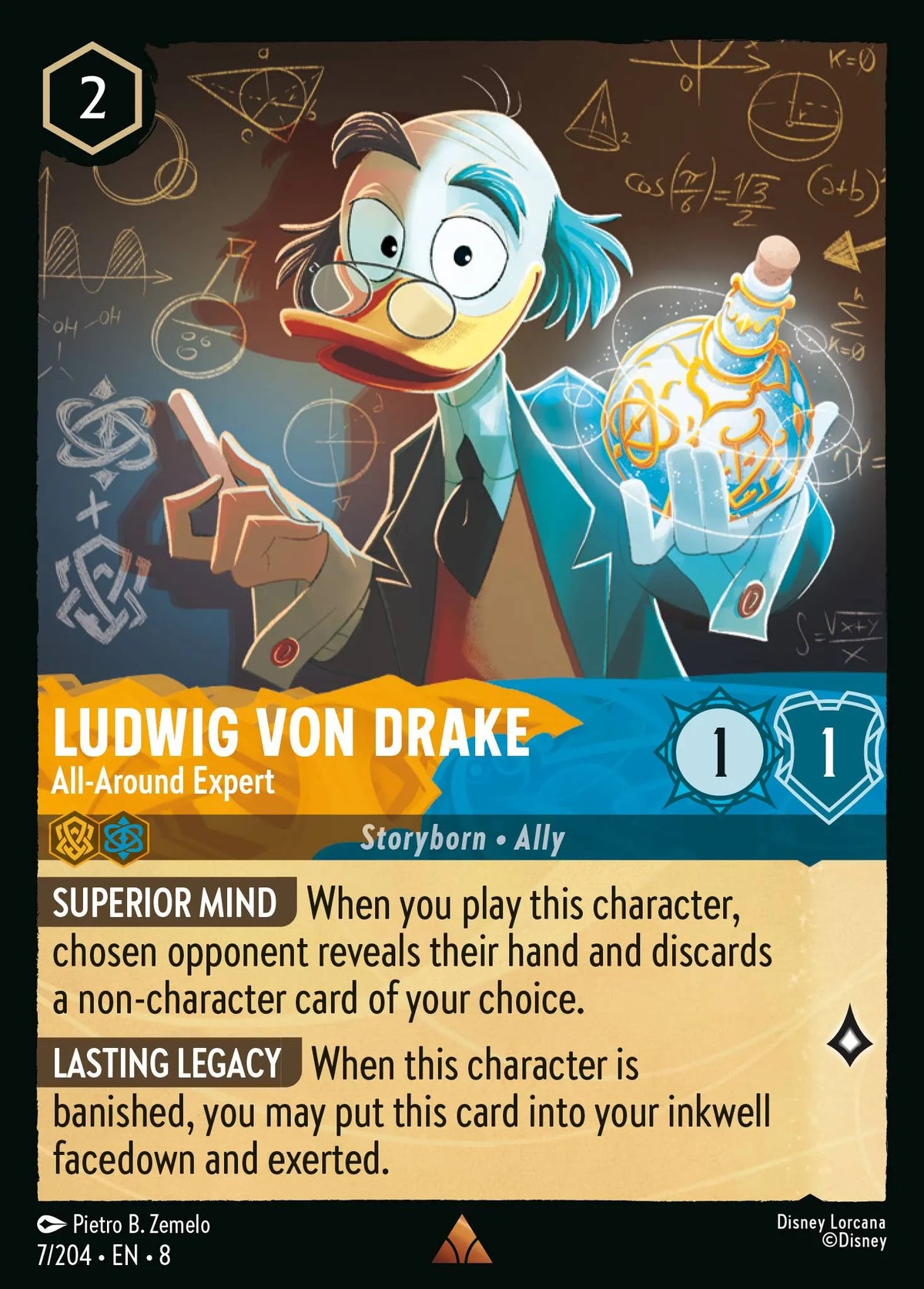 (007/204) Lorcana Reign of Jafar Single: Ludwig Von Drake - All-Around Expert Holo Rare