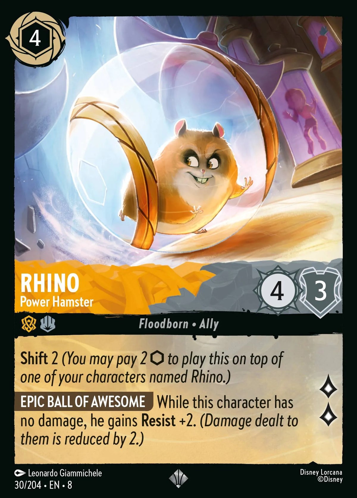 (030/204) Lorcana Reign of Jafar Single: Rhino - Power Hamster  Super Rare