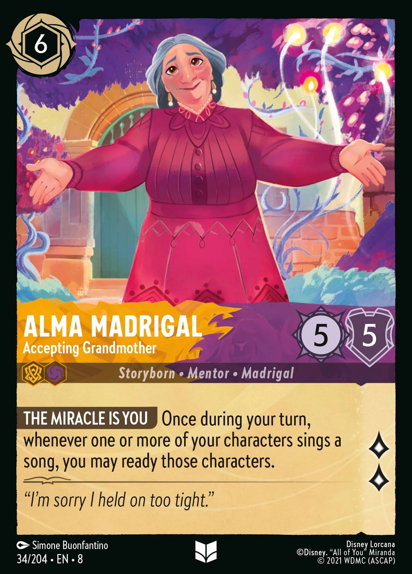 (034/204) Lorcana Reign of Jafar Single: Alma Madrigal - Accepting Grandmother  Uncommon