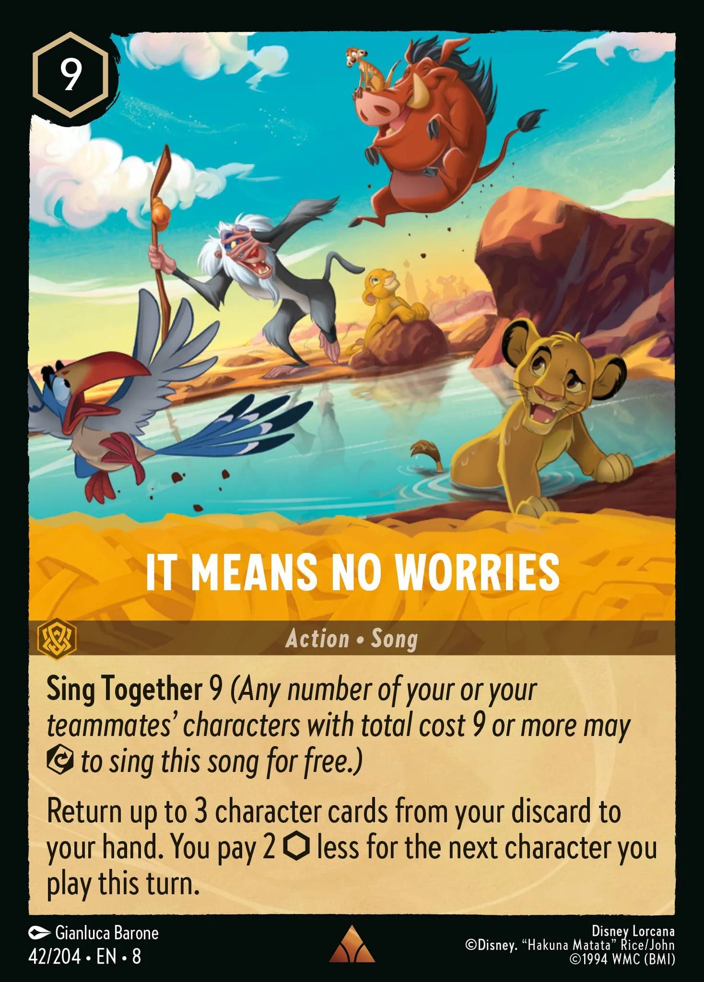 (042/204) Lorcana Reign of Jafar Single: It Means No Worries (V.1) Holo Rare