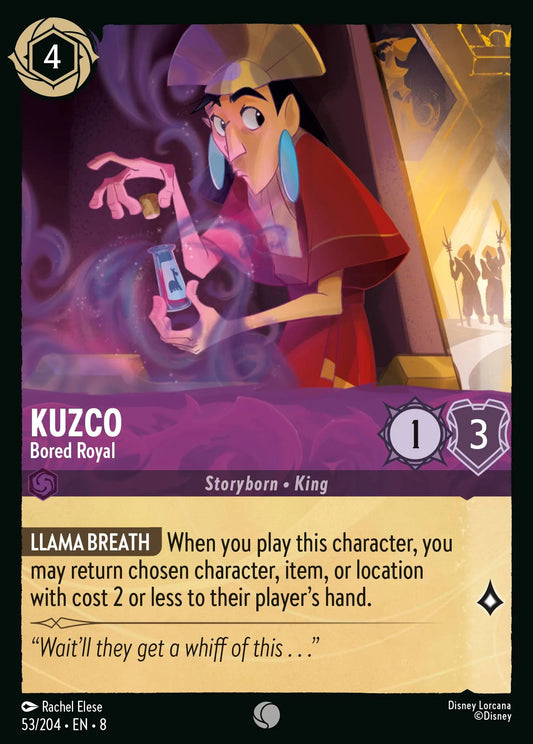 (053/204) Lorcana Reign of Jafar Single: Kuzco - Bored Royal Holo Common