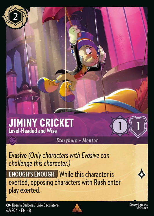 (062/204) Lorcana Reign of Jafar Single: Jiminy Cricket - Level-Headed and Wise Holo Rare