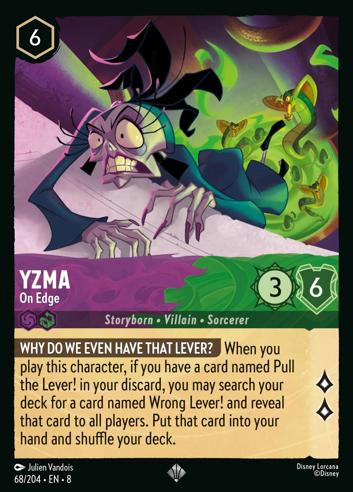 (068/204) Lorcana Reign of Jafar Single: Yzma - On Edge Holo Super Rare