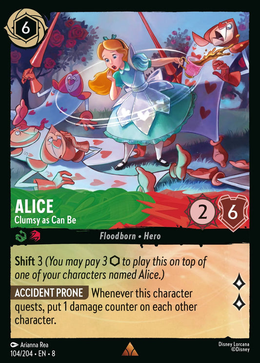 (104/204) Lorcana Reign of Jafar Single: Alice - Clumsy as Can Be Holo Rare