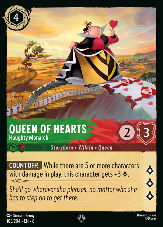 (105/204) Lorcana Reign of Jafar Single: Queen of Hearts - Haughty Monarch Holo Super Rare
