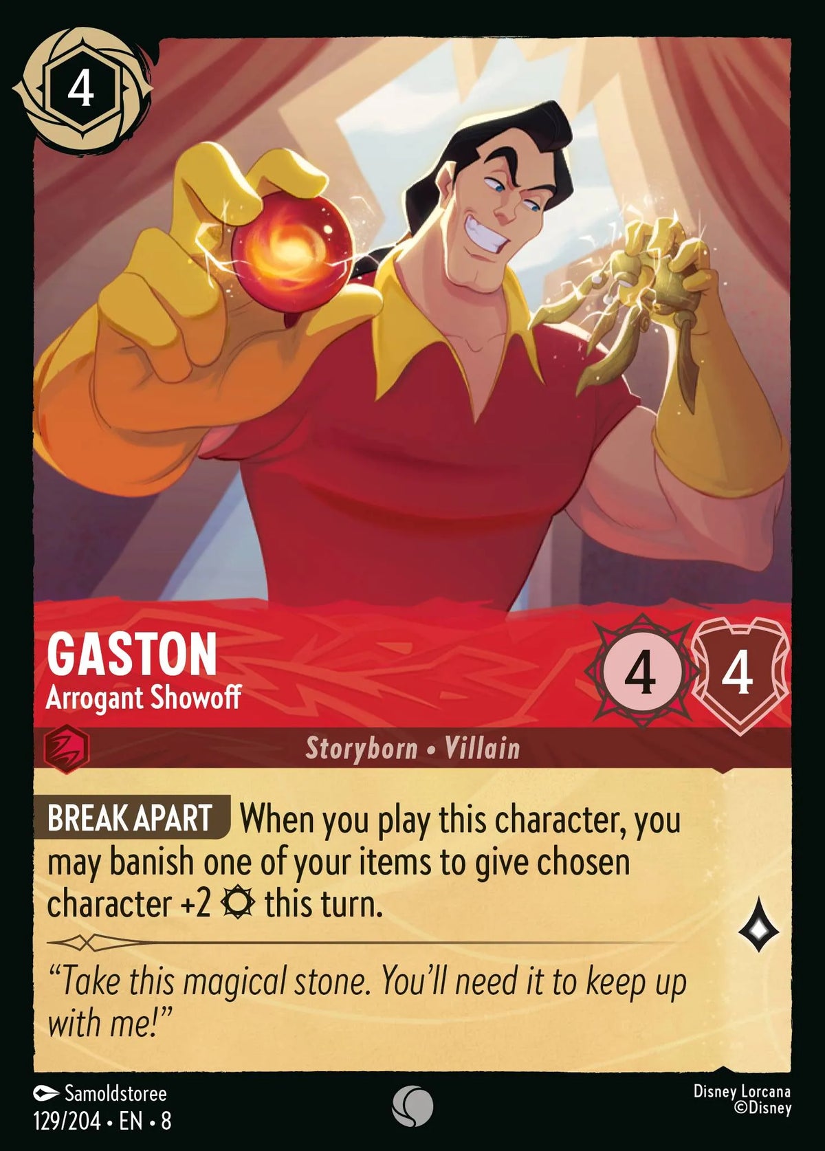 (129/204) Lorcana Reign of Jafar Single: Gaston - Arrogant Showoff Holo Common