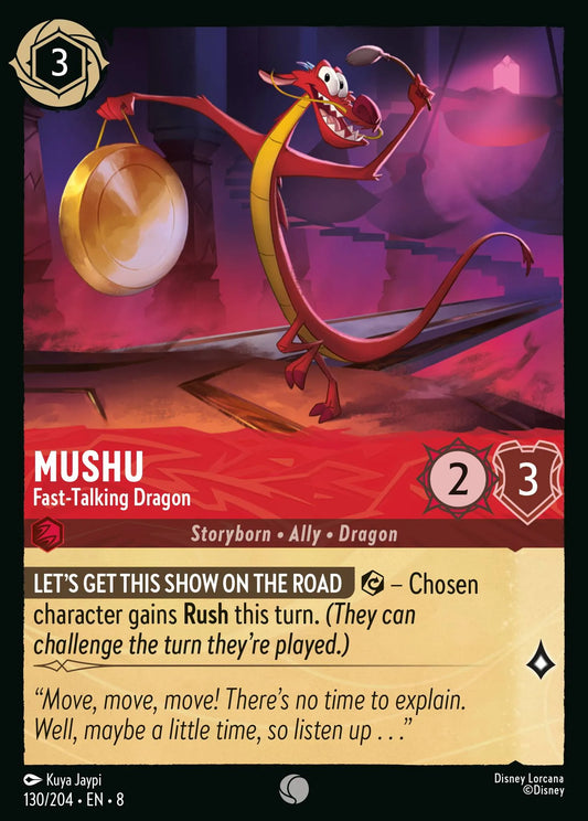 (130/204) Lorcana Reign of Jafar Single: Mushu - Fast-Talking Dragon Holo Common