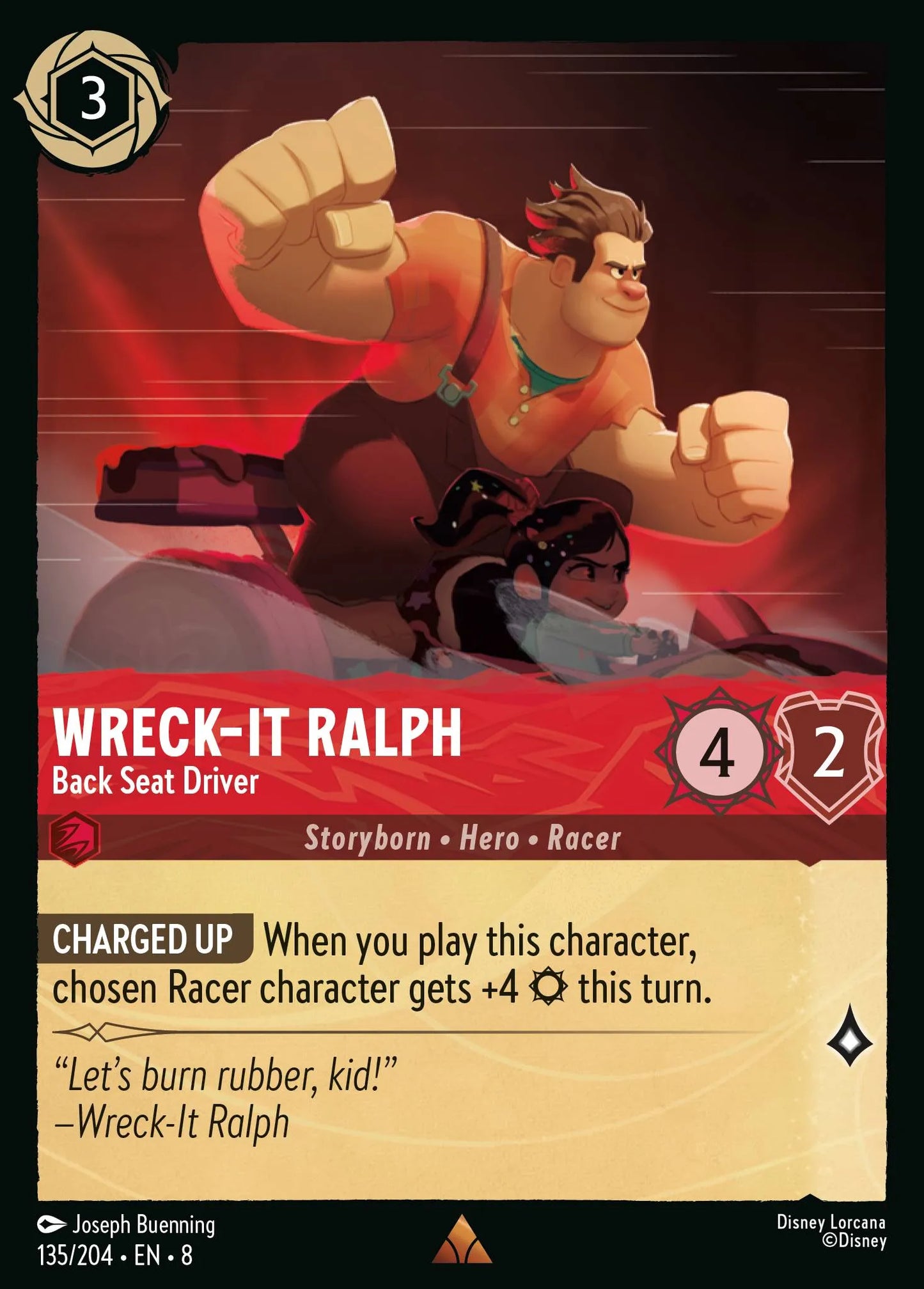 (135/204) Lorcana Reign of Jafar Single: Wreck-It Ralph - Back Seat Driver Holo Rare