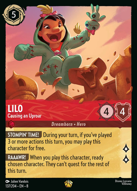(137/204) Lorcana Reign of Jafar Single: Lilo - Causing an Uproar (V.1) Holo Legendary