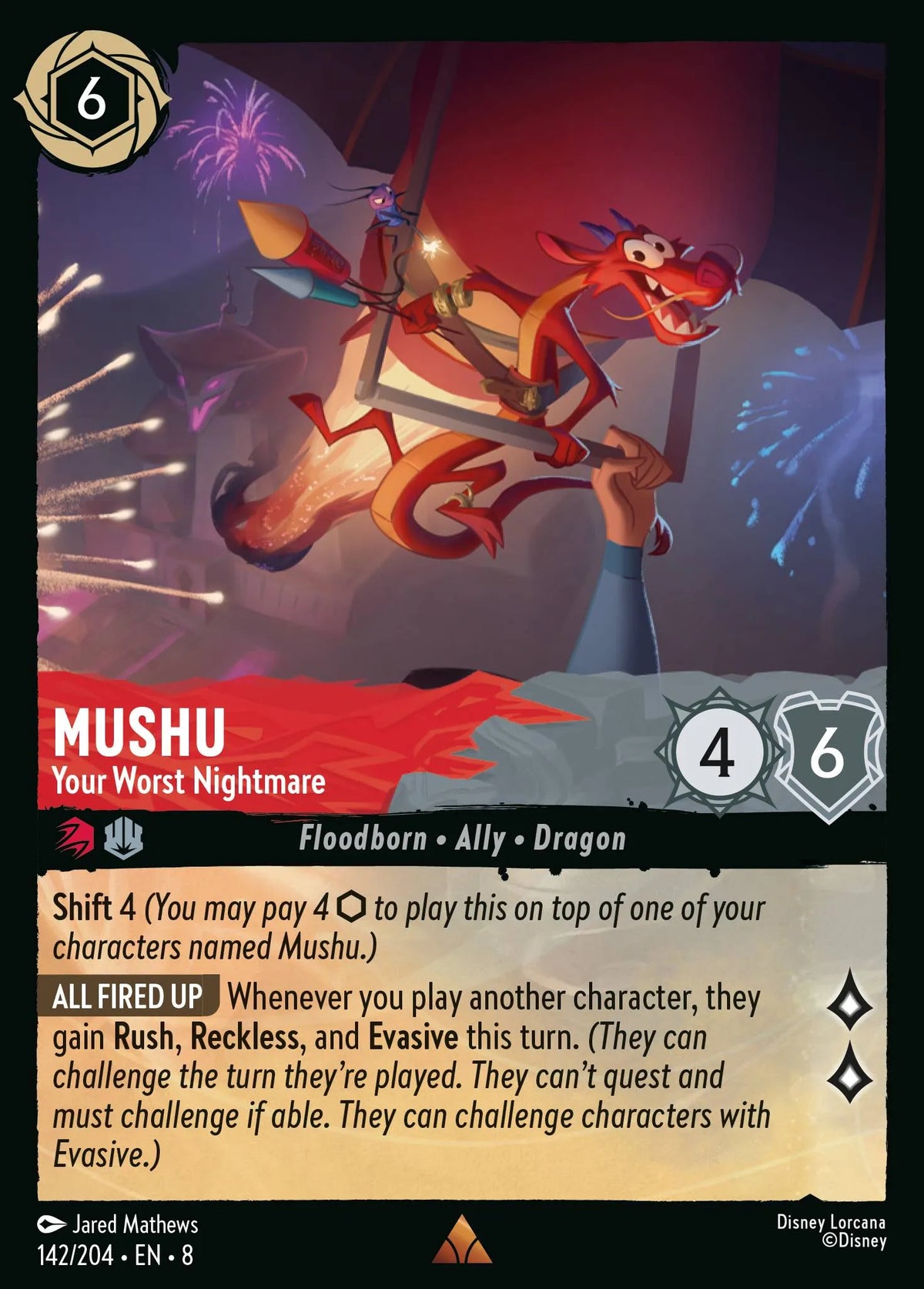 (142/204) Lorcana Reign of Jafar Single: Mushu - Your Worst Nightmare (V.1)  Rare