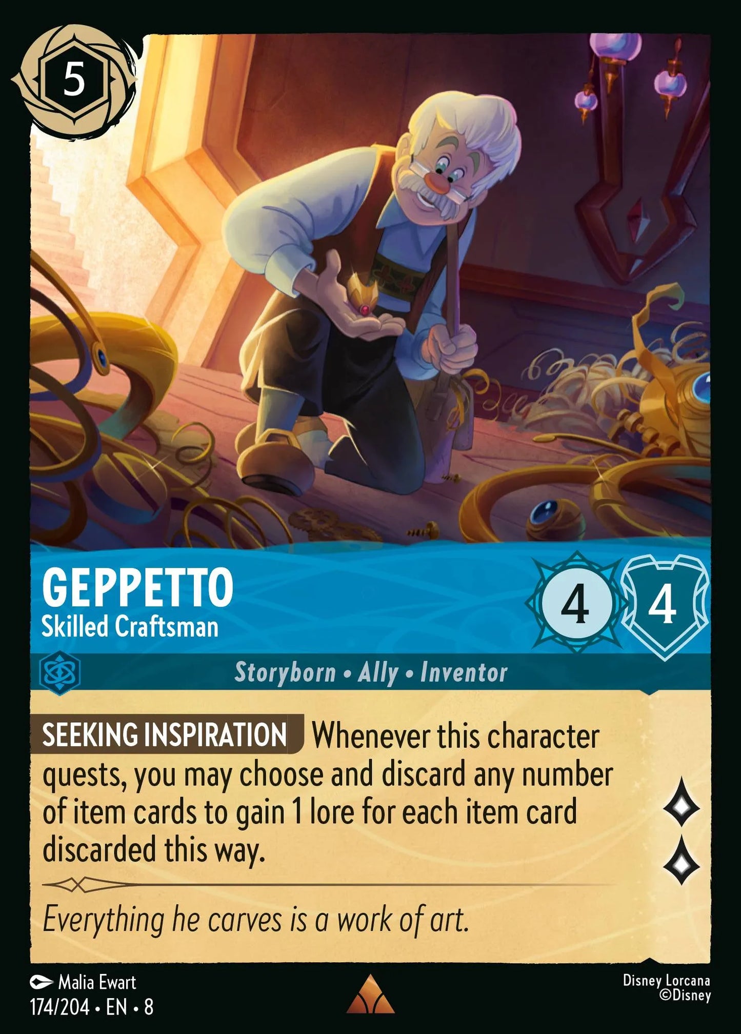 (174/204) Lorcana Reign of Jafar Single: Geppetto - Skilled Craftsman  Rare