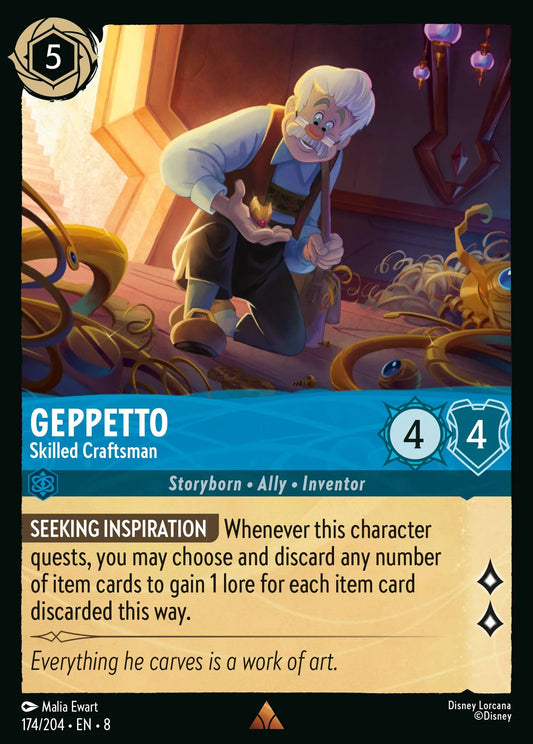 (174/204) Lorcana Reign of Jafar Single: Geppetto - Skilled Craftsman Holo Rare