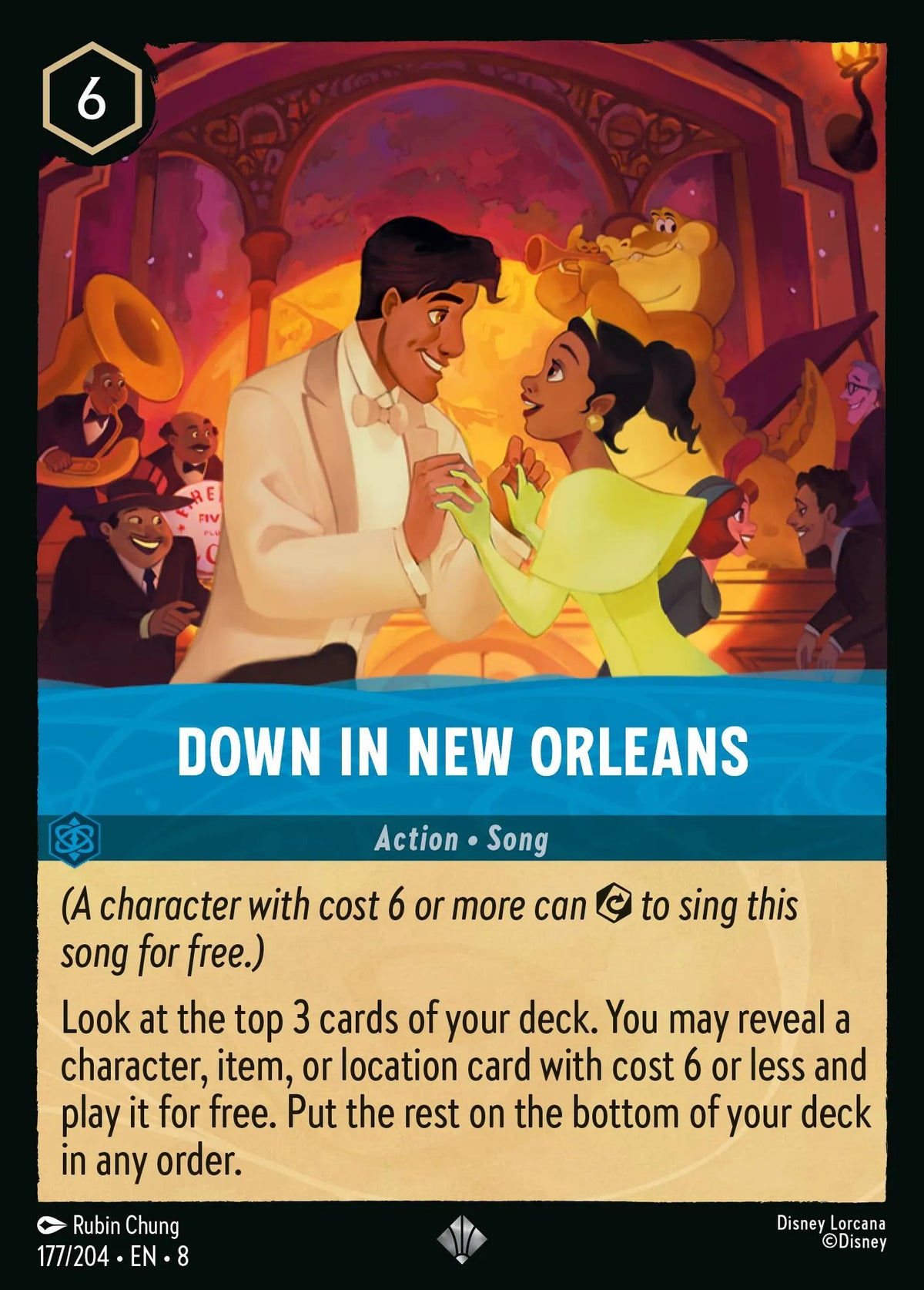 (177/204) Lorcana Reign of Jafar Single: Down in New Orleans Holo Super Rare