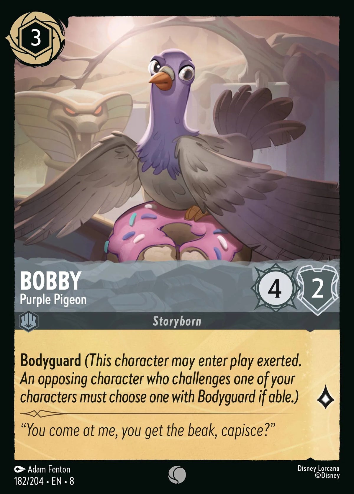 (182/204) Lorcana Reign of Jafar Single: Bobby - Purple Pigeon  Common
