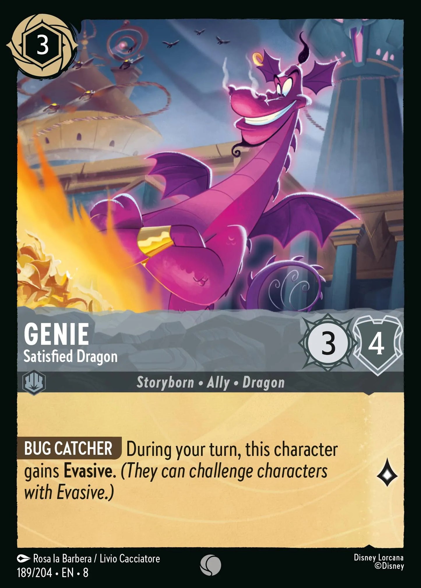 (189/204) Lorcana Reign of Jafar Single: Genie - Satisfied Dragon Holo Common