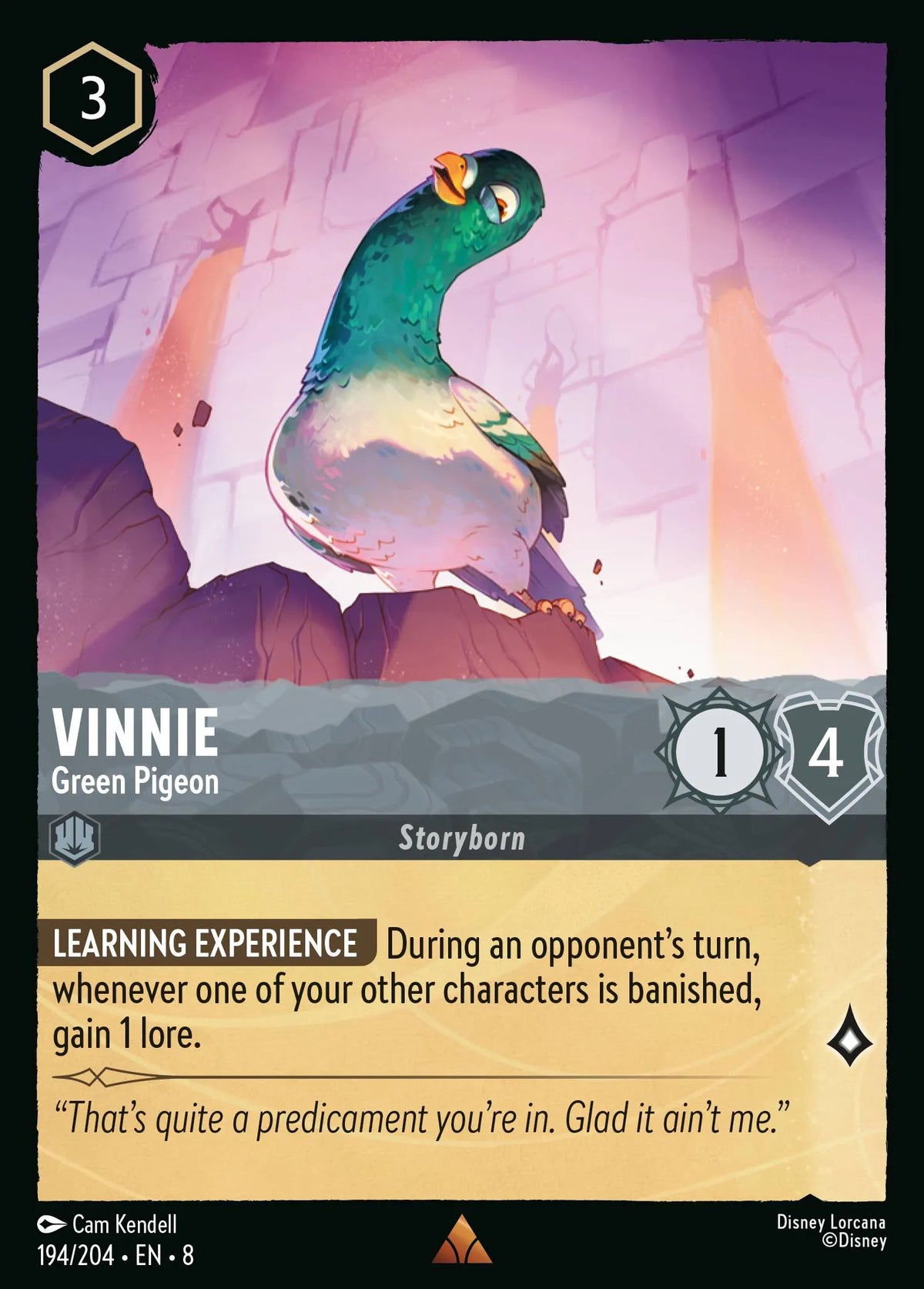 (194/204) Lorcana Reign of Jafar Single: Vinnie - Green Pigeon Holo Rare