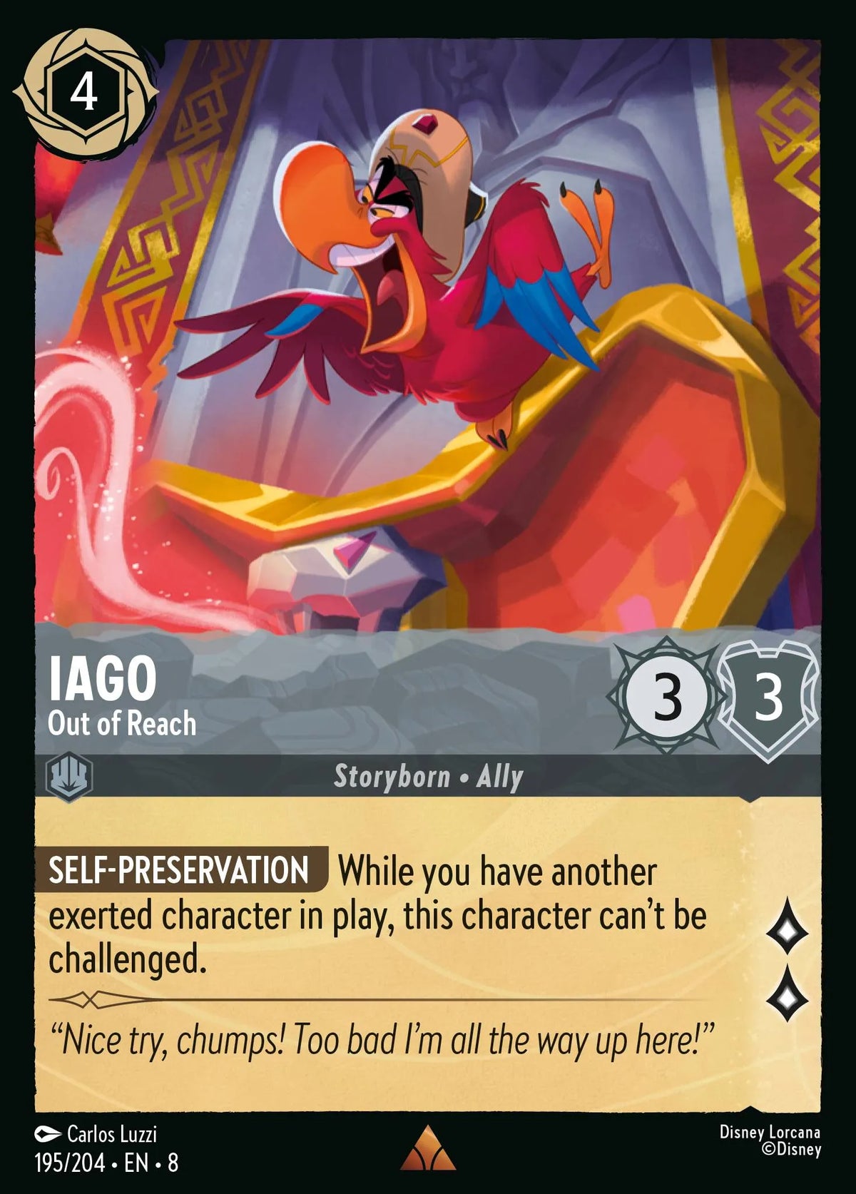 (195/204) Lorcana Reign of Jafar Single: Iago - Out of Reach Holo Rare