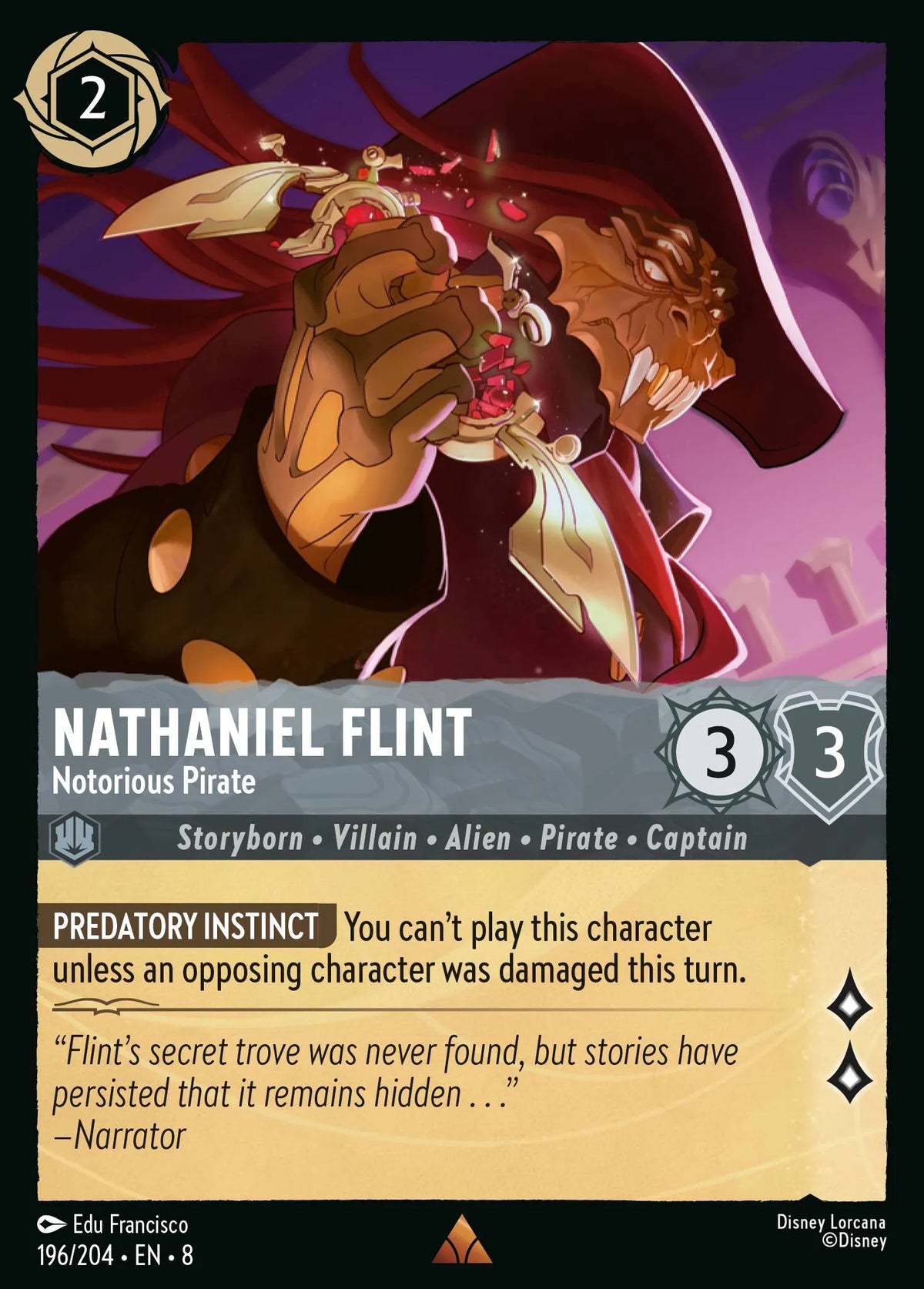 (196/204) Lorcana Reign of Jafar Single: Nathaniel Flint - Notorious Pirate Holo Rare