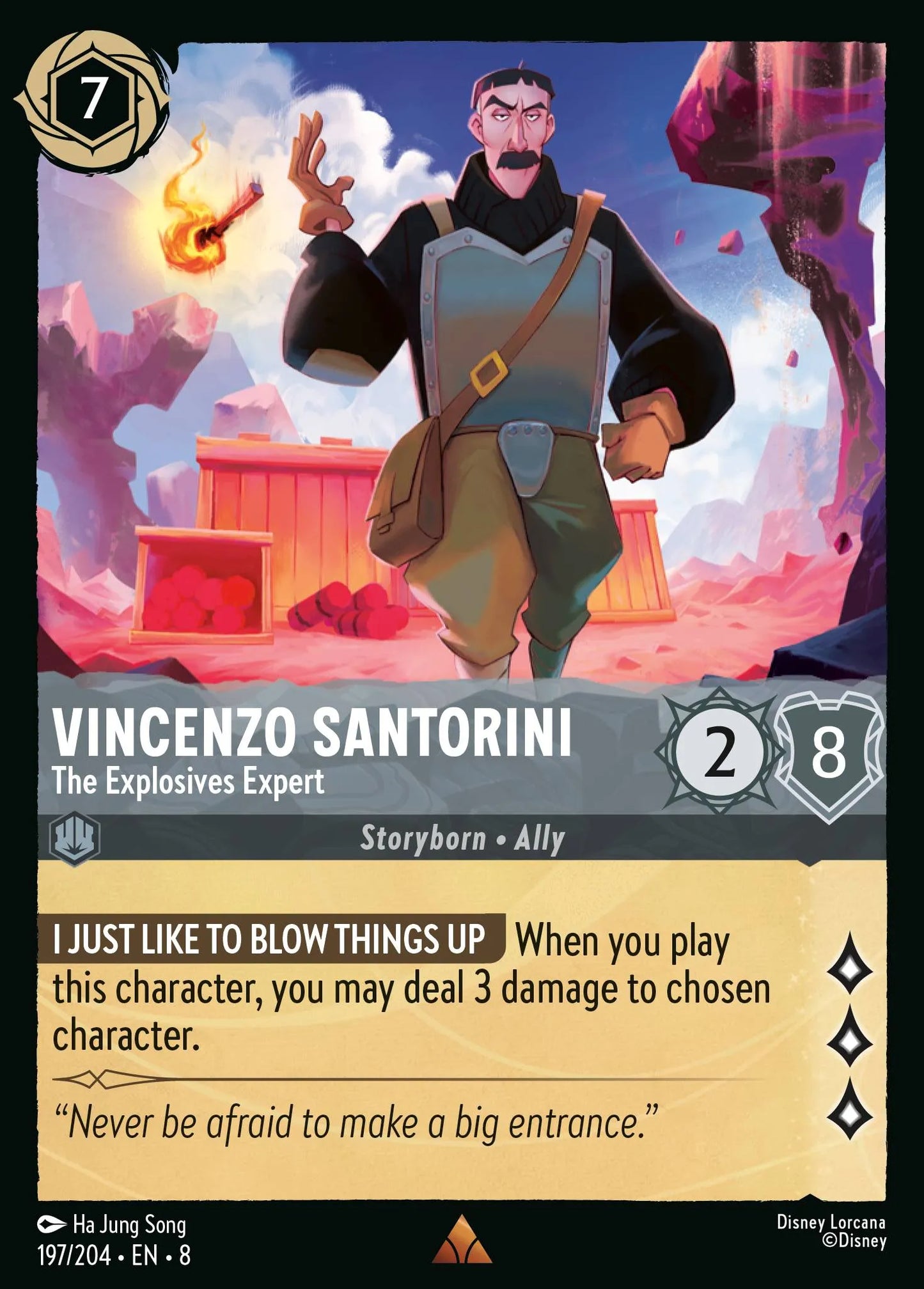 (197/204) Lorcana Reign of Jafar Single: Vincenzo Santorini - The Explosives Expert Holo Rare