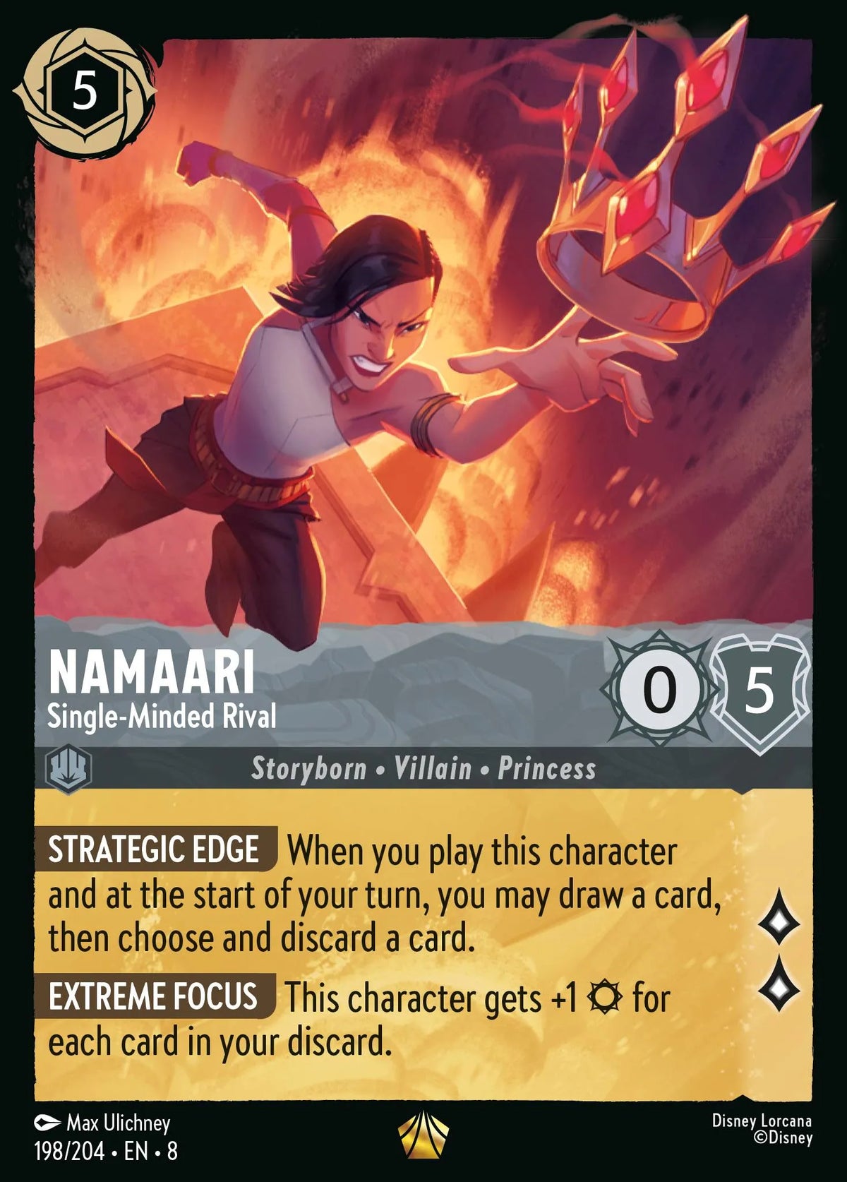 (198/204) Lorcana Reign of Jafar Single: Namaari - Single-Minded Rival Holo Legendary
