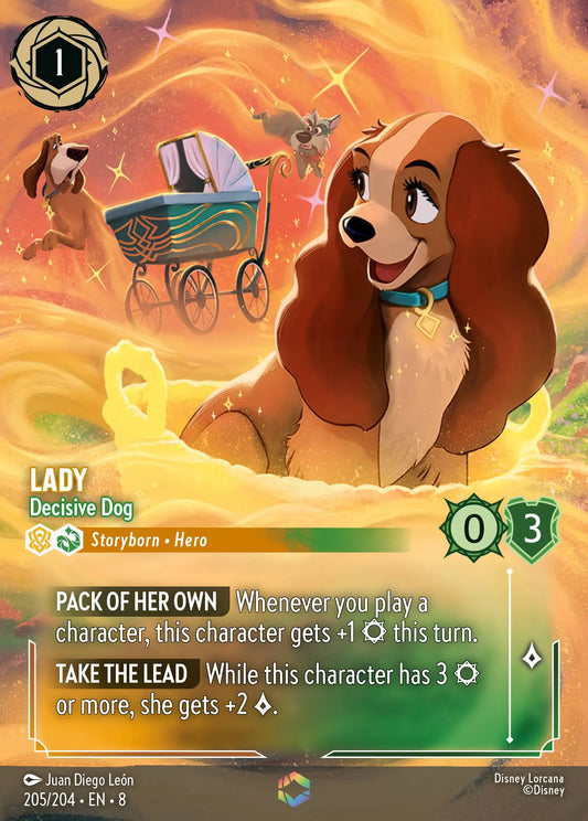 (205/204) Lorcana Reign of Jafar Single: Lady - Decisive Dog (V.2) Holo Enchanted