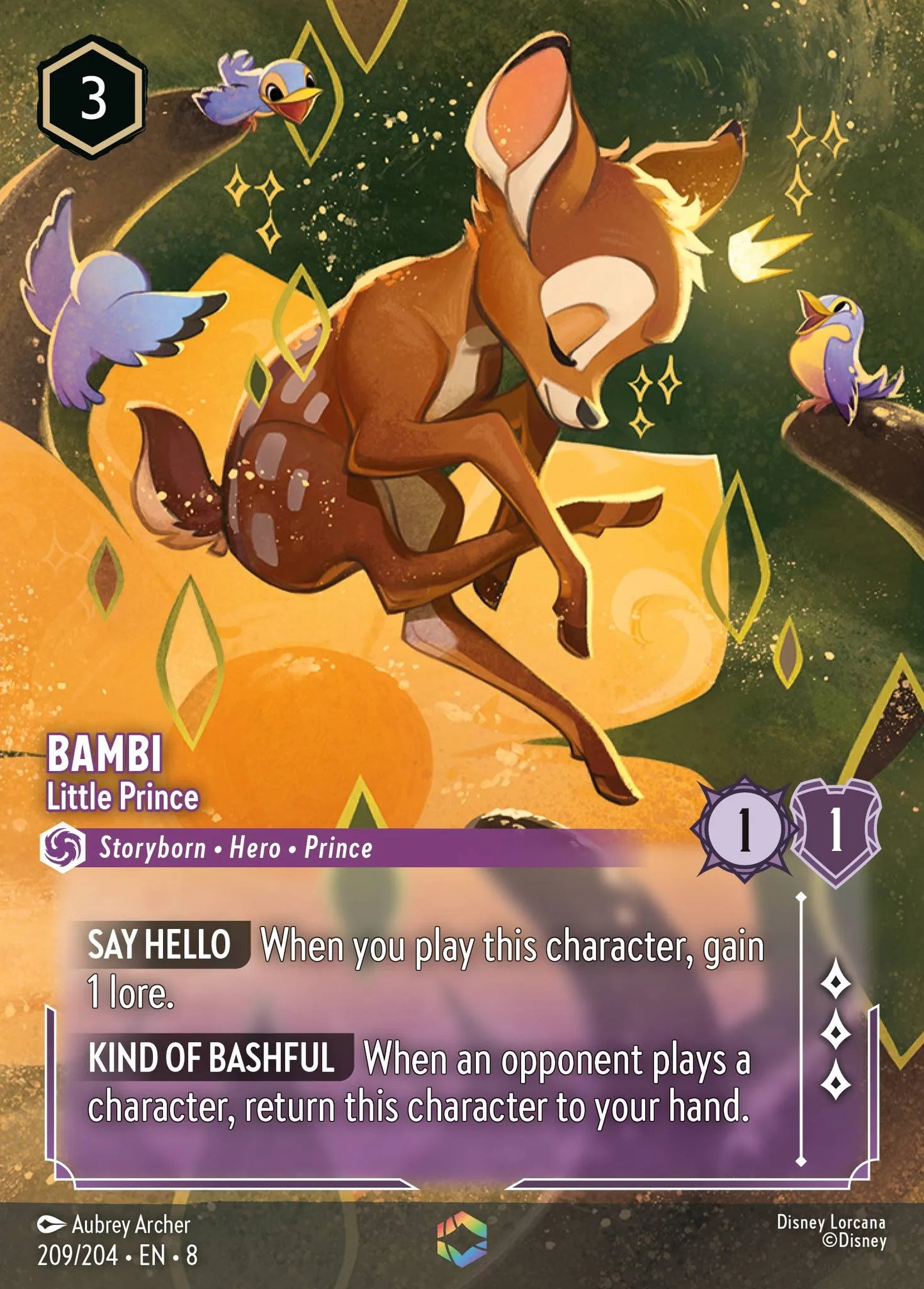 (209/204) Lorcana Reign of Jafar Single: Bambi - Little Prince (V.2) Holo Enchanted