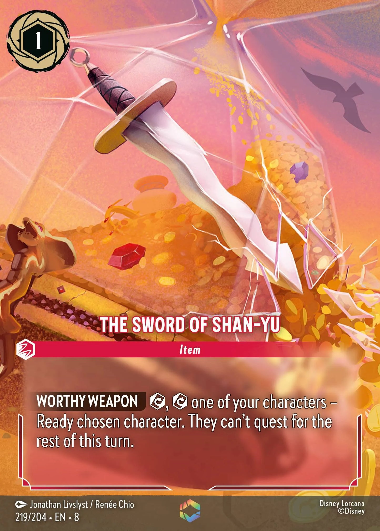 (219/204) Lorcana Reign of Jafar Single: The Sword of Shan-Yu (V.2) Holo Enchanted