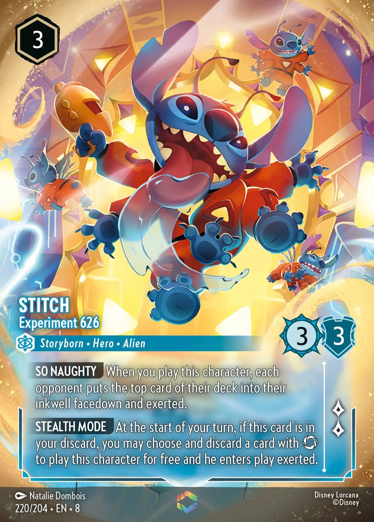 (220/204) Lorcana Reign of Jafar Single: Stitch - Experiment 626 (V.2) Holo Enchanted