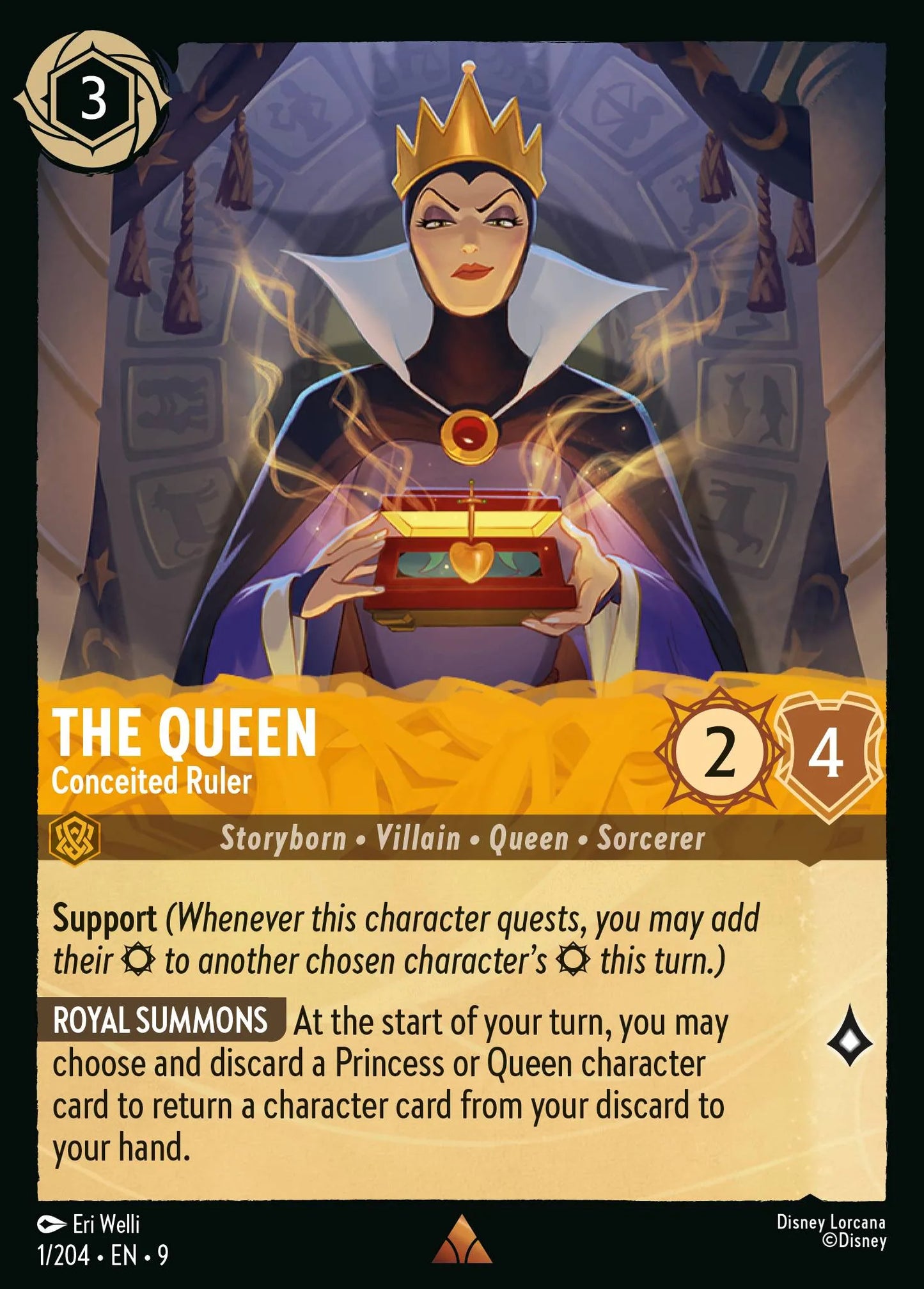 (001/204) Lorcana Fabled Single: The Queen - Conceited Ruler (V.1) Holo Rare