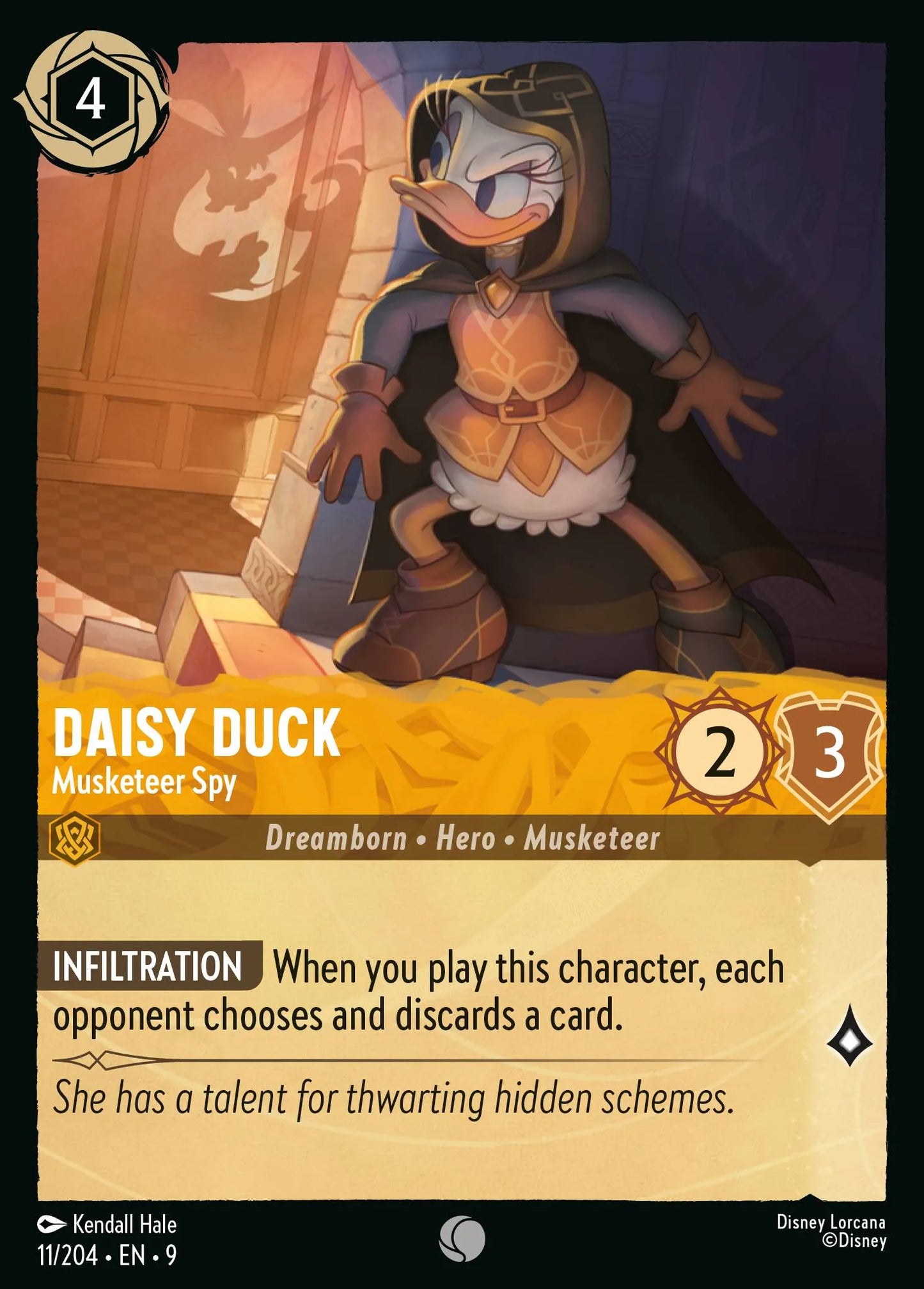 (011/204) Lorcana Fabled Single: Daisy Duck - Musketeer Spy Holo Common