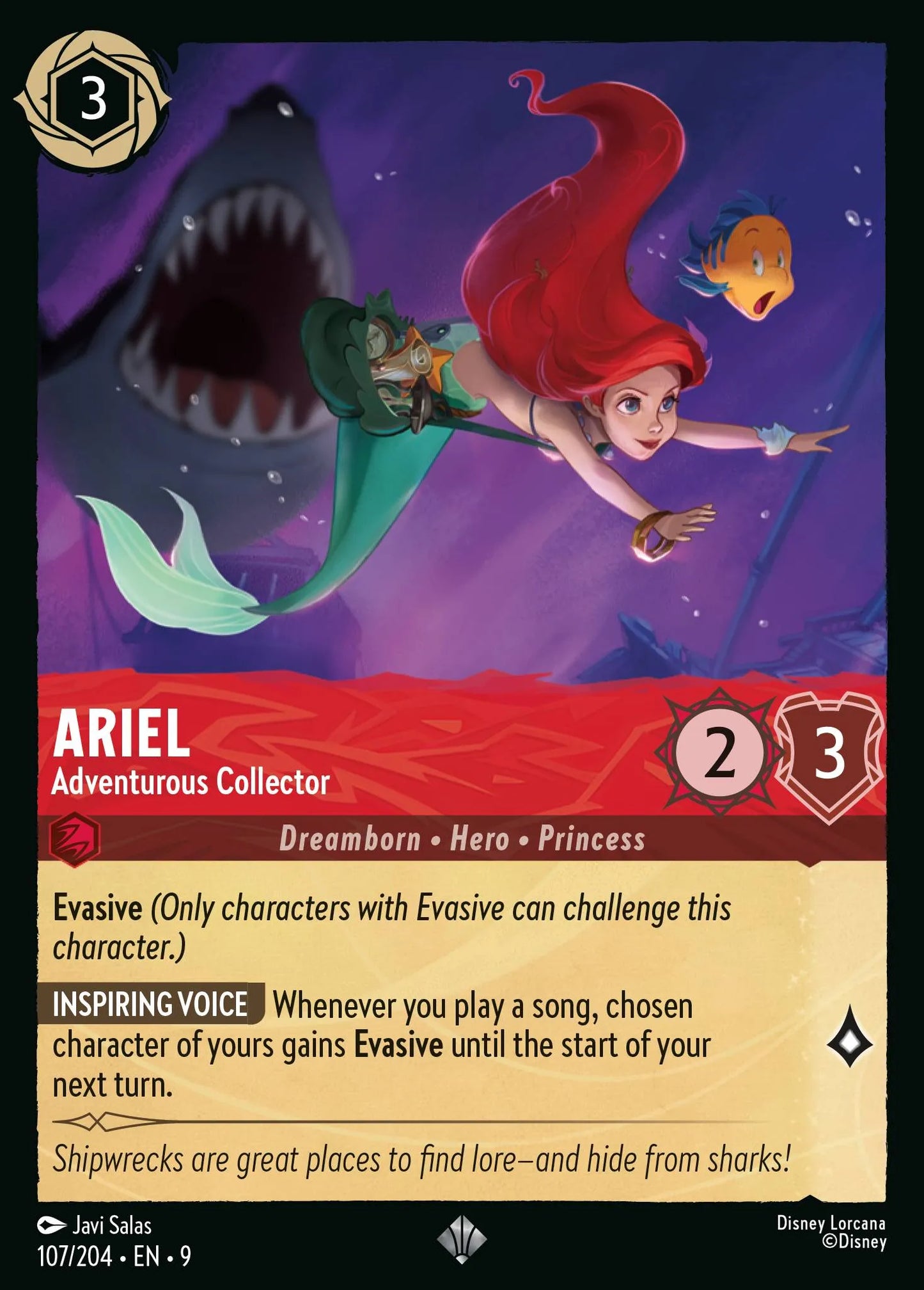 (107/204) Lorcana Fabled Single: Ariel - Adventurous Collector (V.1) Holo Super Rare