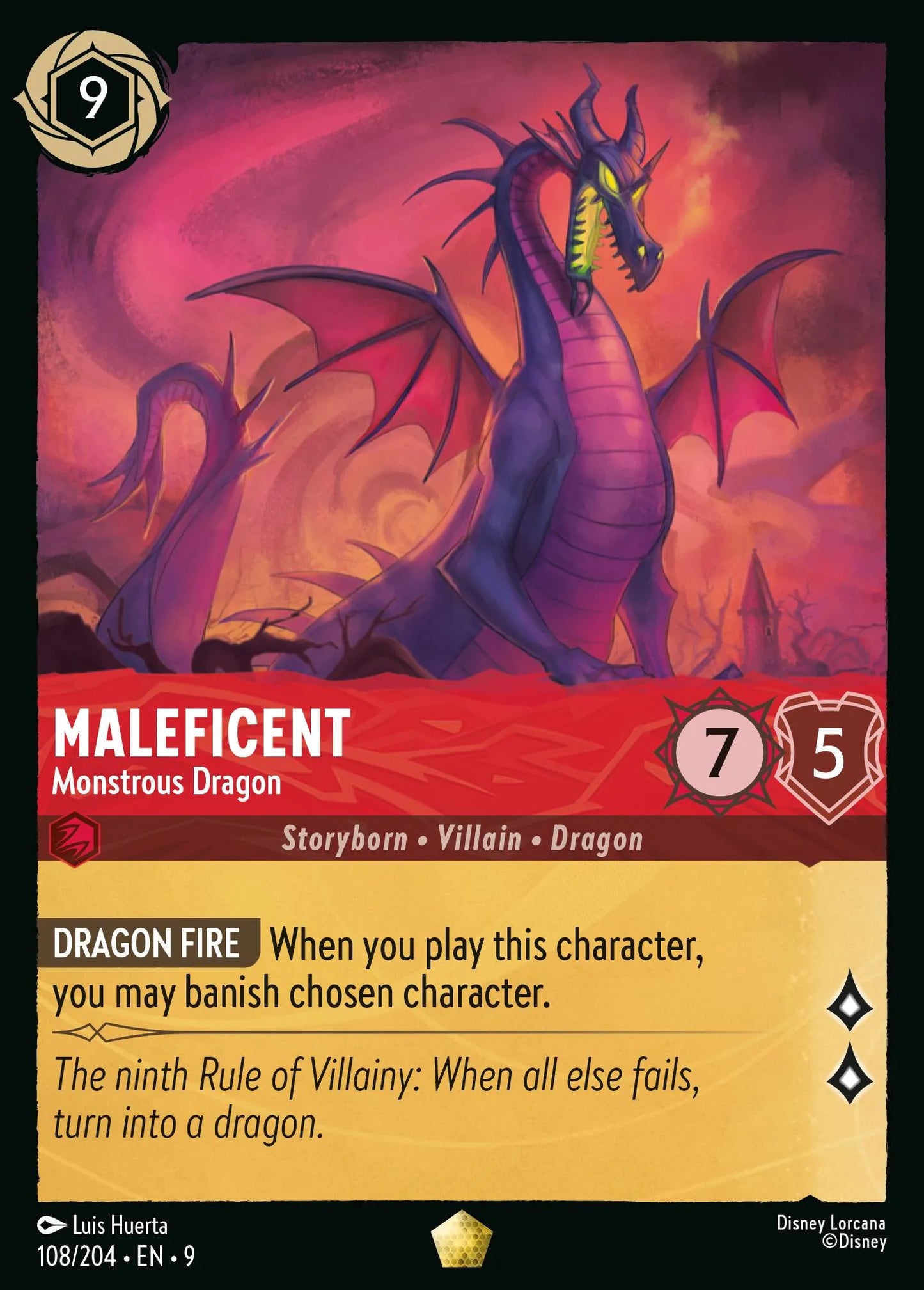 (108/204) Lorcana Fabled Single: Maleficent - Monstrous Dragon Holo Legendary