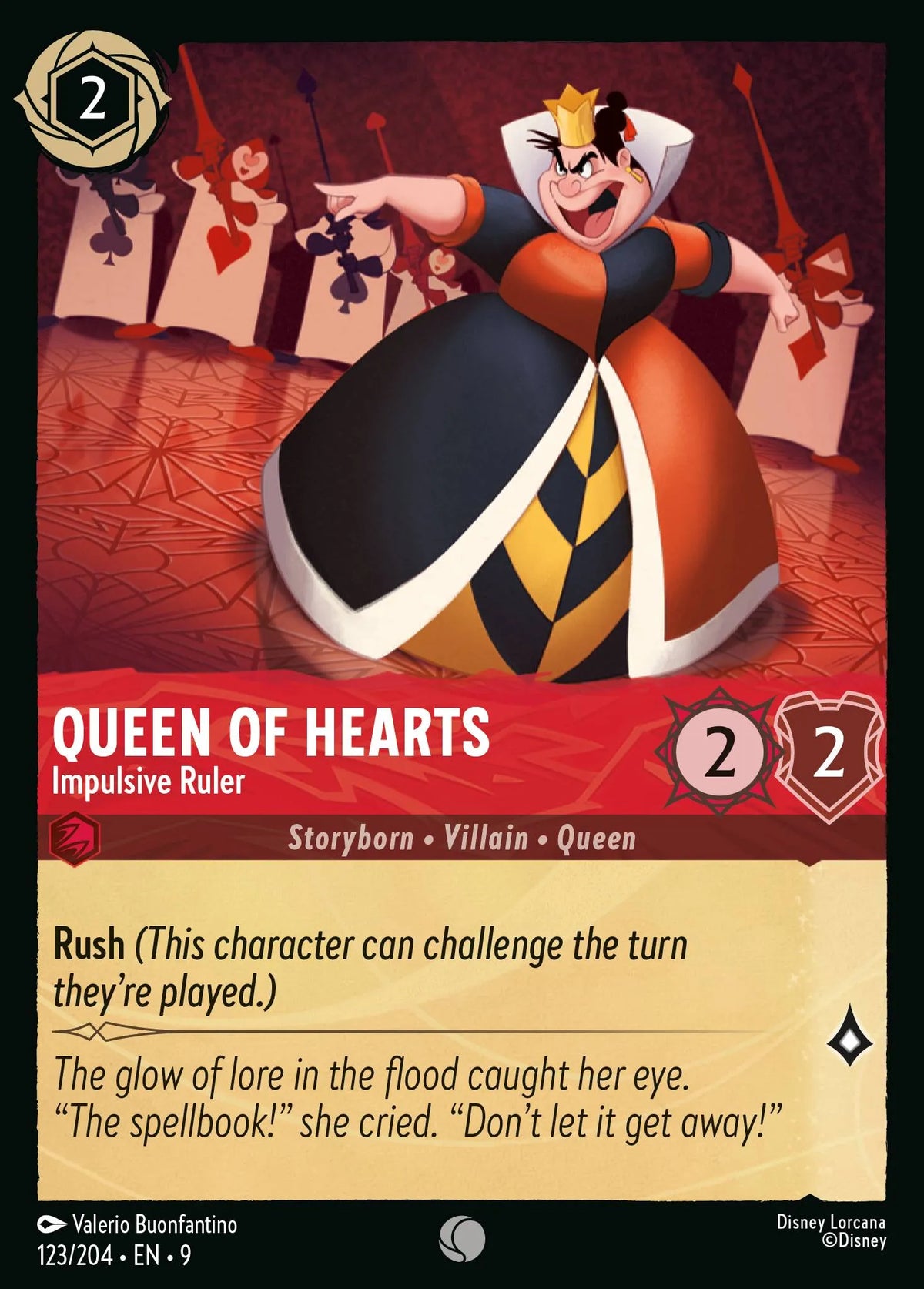 (123/204) Lorcana Fabled Single: Queen of Hearts - Impulsive Ruler Holo Common