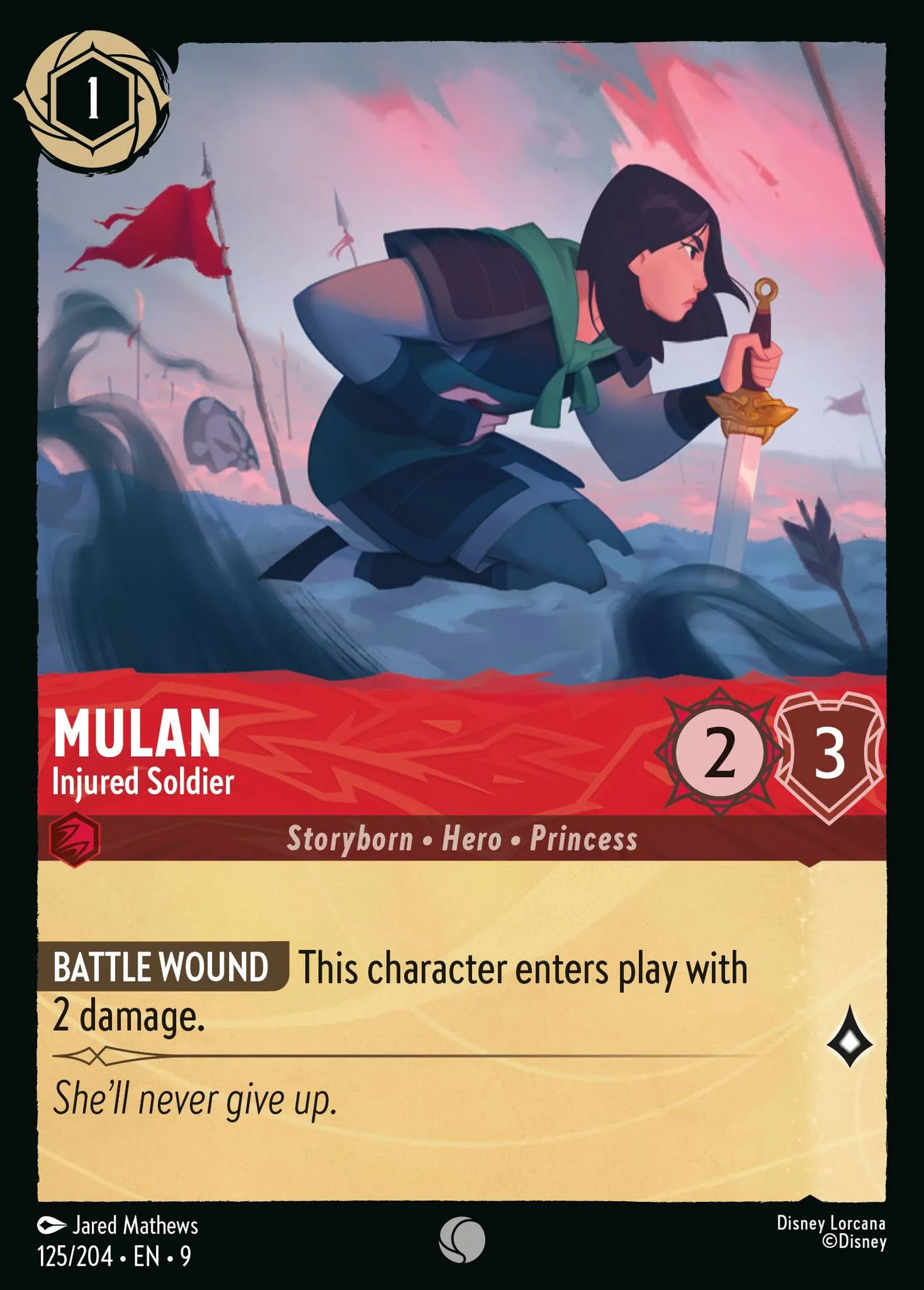 (125/204) Lorcana Fabled Single: Mulan - Injured Soldier Holo Common