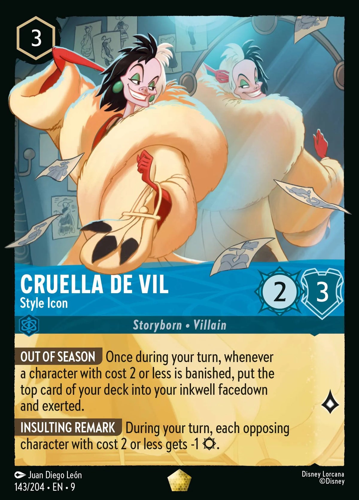 (143/204) Lorcana Fabled Single: Cruella De Vil - Style Icon (V.1) Holo Legendary