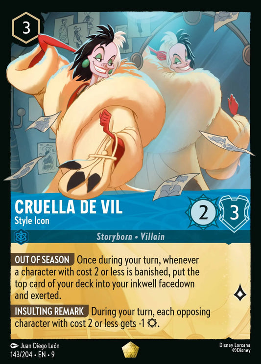 (143/204) Lorcana Fabled Single: Cruella De Vil - Style Icon (V.1) Holo Legendary