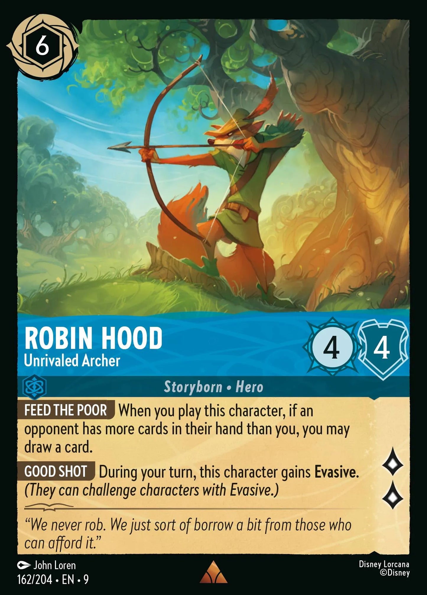 (162/204) Lorcana Fabled Single: Robin Hood - Unrivaled Archer Holo Rare